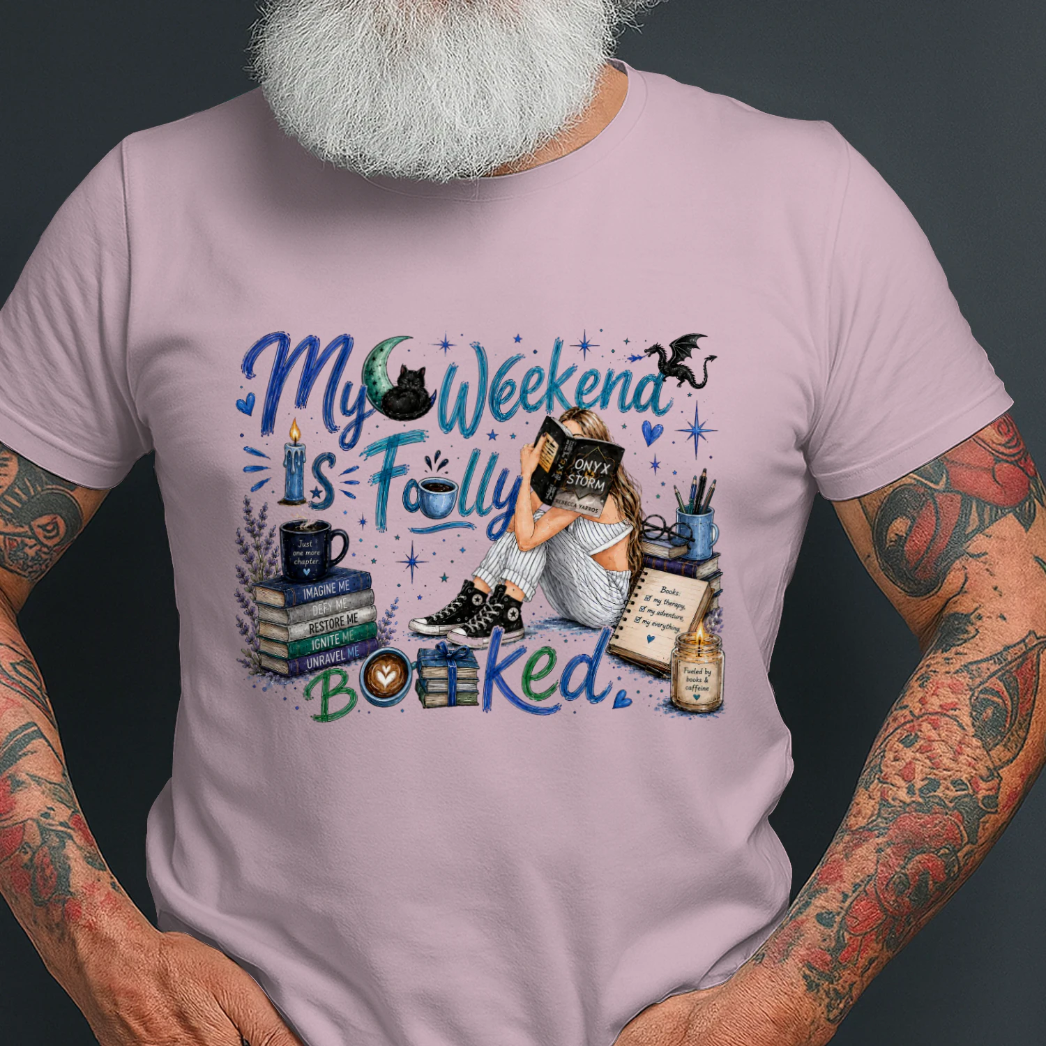 My Weekend Is Fully Booked Heavy Cotton Light Colors T-shirt 1 Side, Onyx Storm Gildan Tee, Romantasy Shirt, Book Lover Gifts
