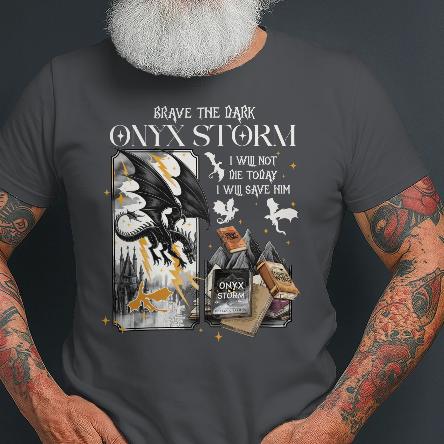 Brave The Dark Onyx Storm Heavy Cotton Dark Colors T-shirt 1 Side, The Empyrean Series Gildan Tee, Fantasy Romance Book Shirt, Book Lover Gifts