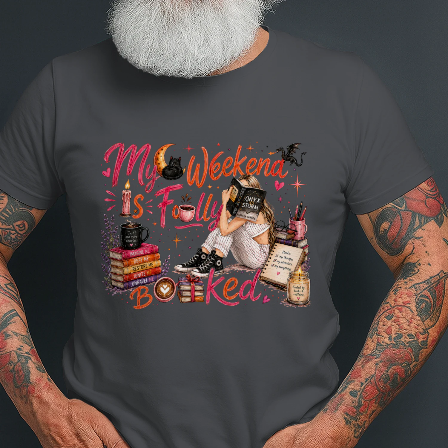 My Weekend Is Fully Booked Heavy Cotton Dark Colors T-shirt 1 Side, Onyx Storm Gildan Tee, Romantasy Shirt, Book Lover Gifts