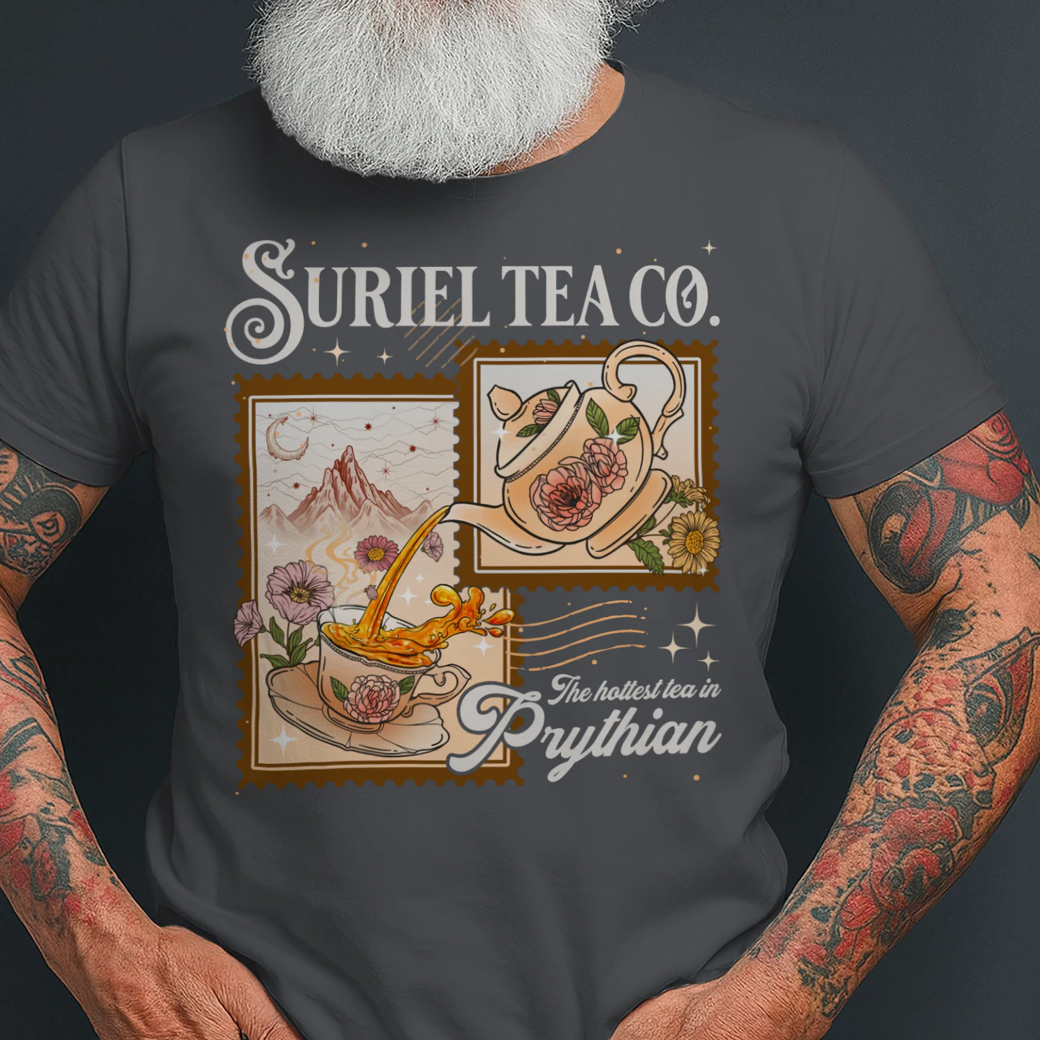 Suriel Tea Co Heavy Cotton Dark Colors T-shirt 1 Side, Acotar Series Gildan Tee, Fantasy Romance Book Shirt, Book Lover Gifts
