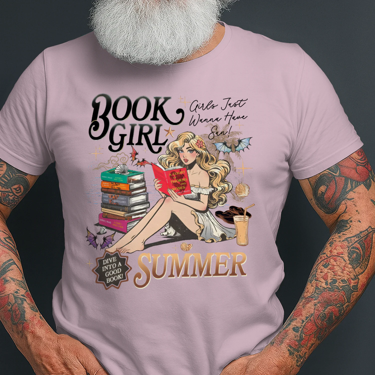 Book Girl Summer Heavy Cotton Light Colors T-shirt 2 Side, ACOTAR Series Gildan Tee, Romantasy Book Shirt, Book Lover Gifts