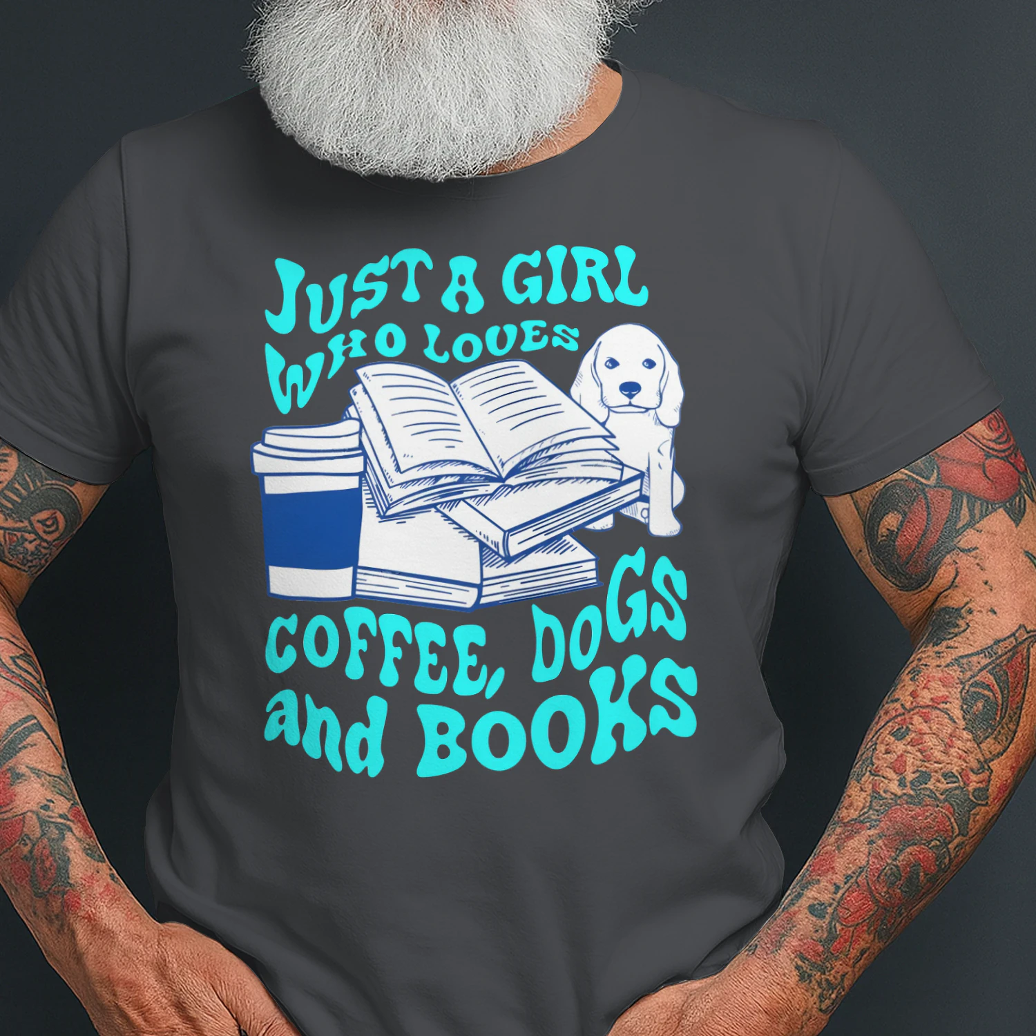 Just A Girl Who Loves Coffee, Dogs And Books Heavy Cotton Dark Colors T-shirt 1 Side, Book Club Gildan Tee, Readers Club Shirt, Book Lover Gifts