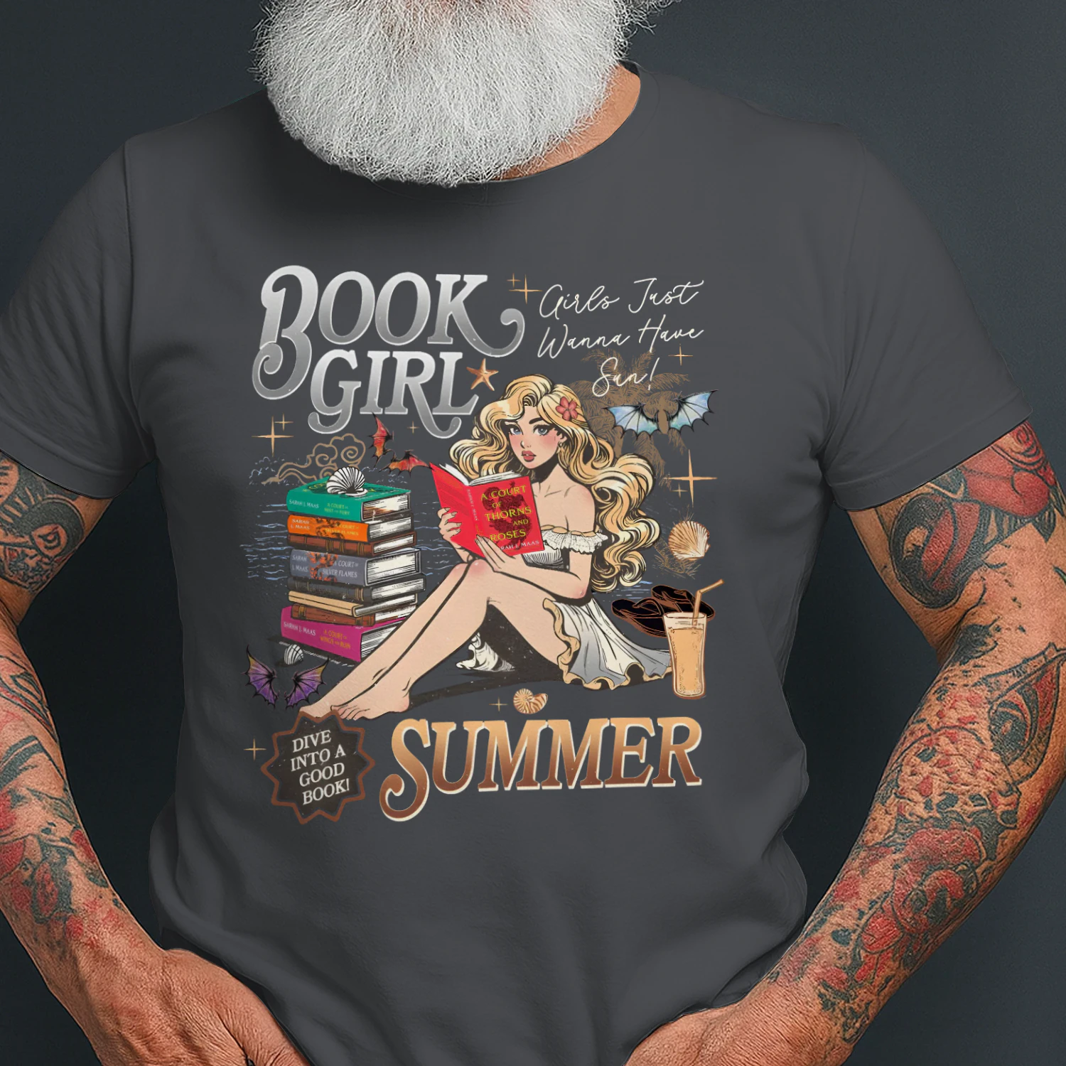Book Girl Summer Heavy Cotton Dark Colors T-shirt 2 Side, ACOTAR Series Gildan Tee, Romantasy Book Shirt, Book Lover Gifts