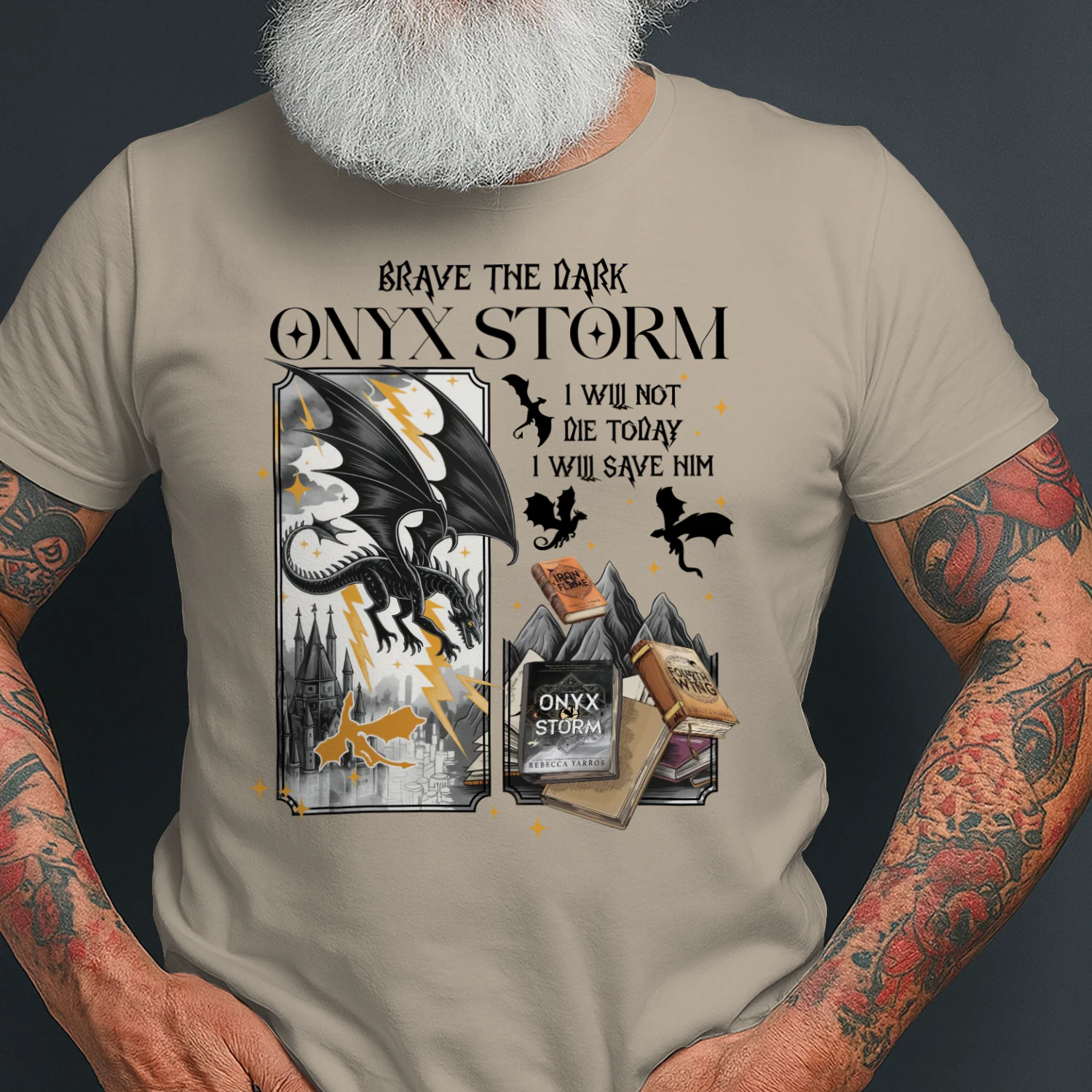 Brave The Dark Onyx Storm Heavy Cotton Light Colors T-shirt 1 Side, The Empyrean Series Gildan Tee, Fantasy Romance Book Shirt, Book Gifts