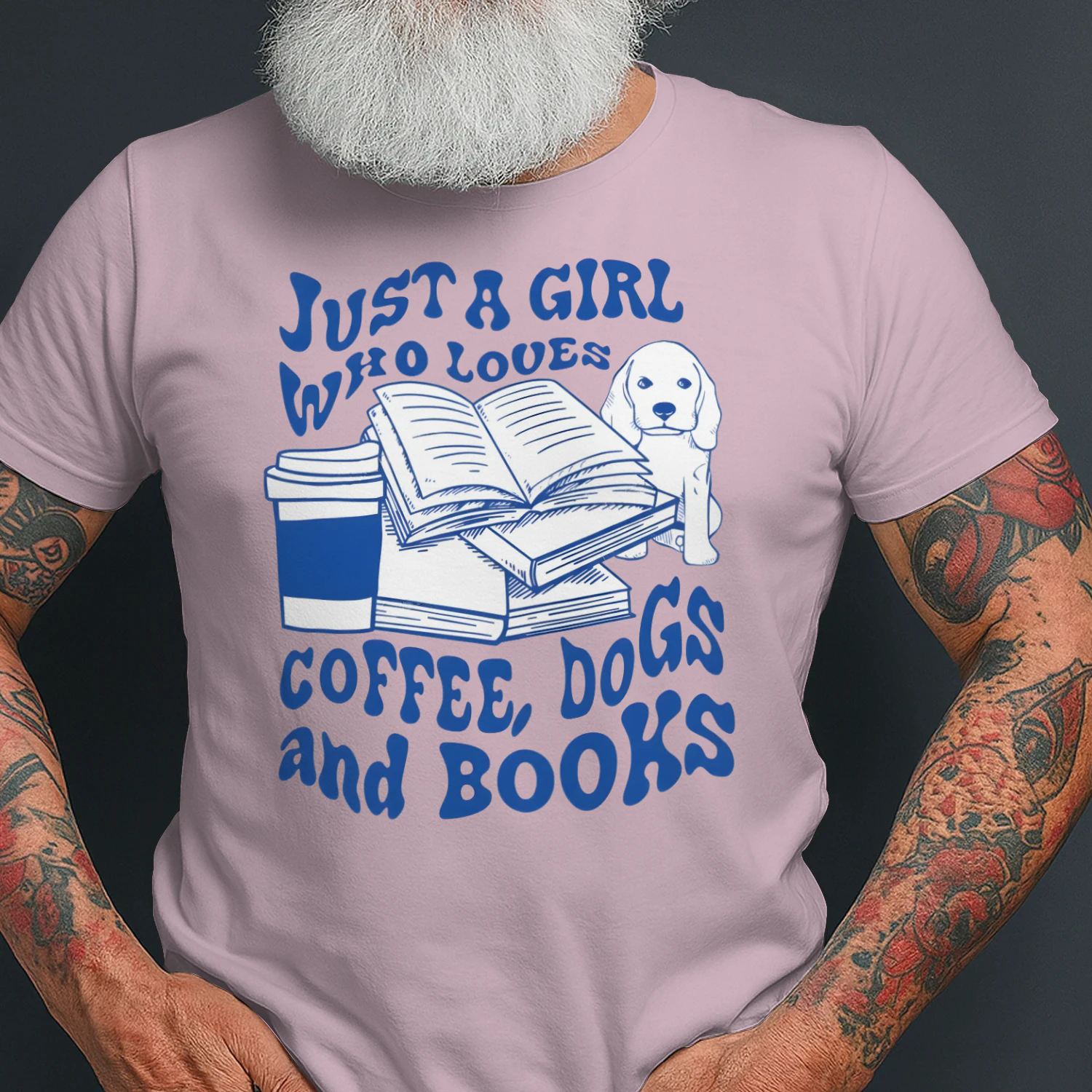 Just A Girl Who Loves Coffee, Dogs And Books Heavy Cotton Light Colors T-shirt 1 Side, Book Club Gildan Tee, Readers Club Shirt, Book Lover Gifts