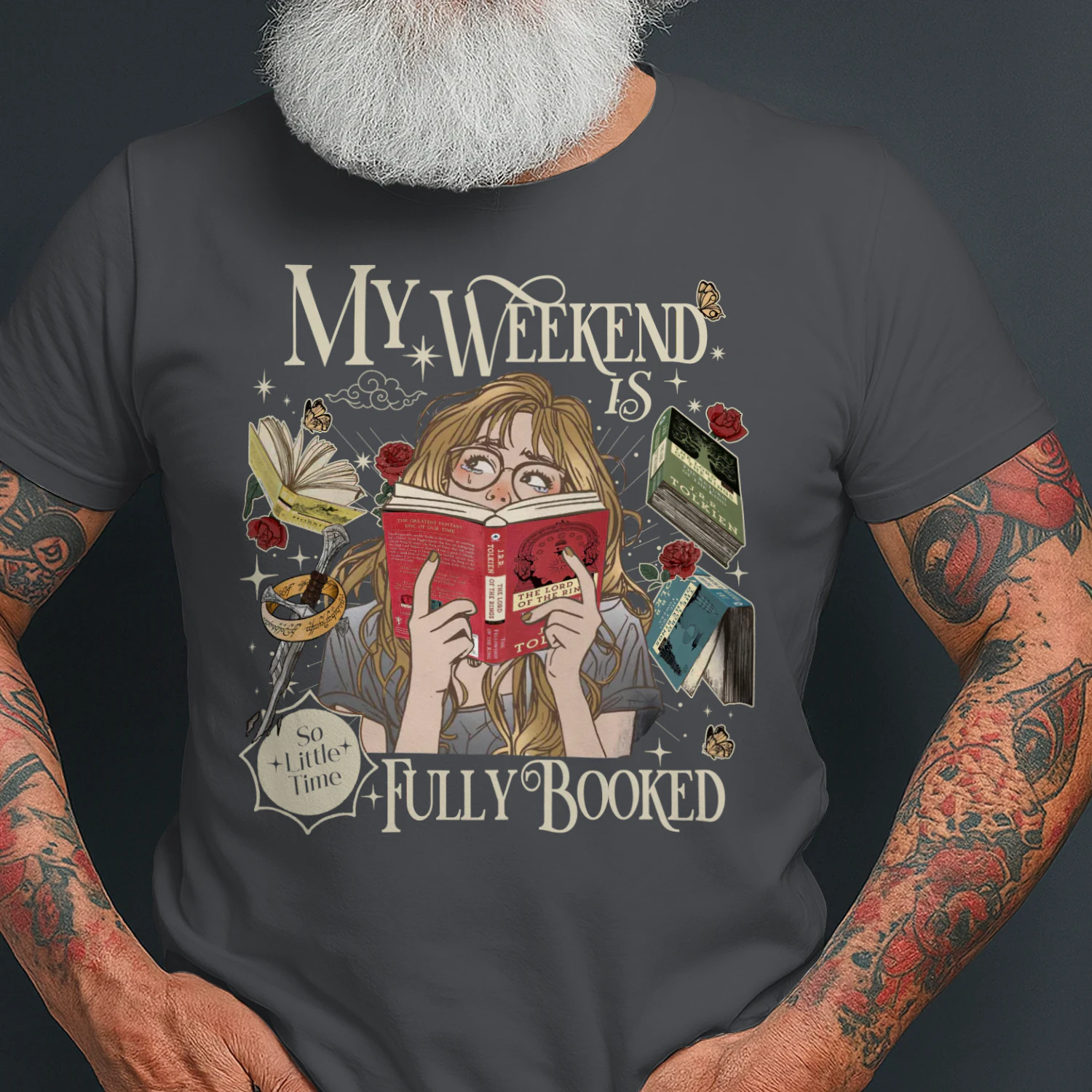 My Weekend Is Fully Booked Heavy Cotton Dark Colors T-shirt 1 Side, The Lord Of The Rings Gildan Tee, Epic Fantasy Shirt, Book Lover Gifts