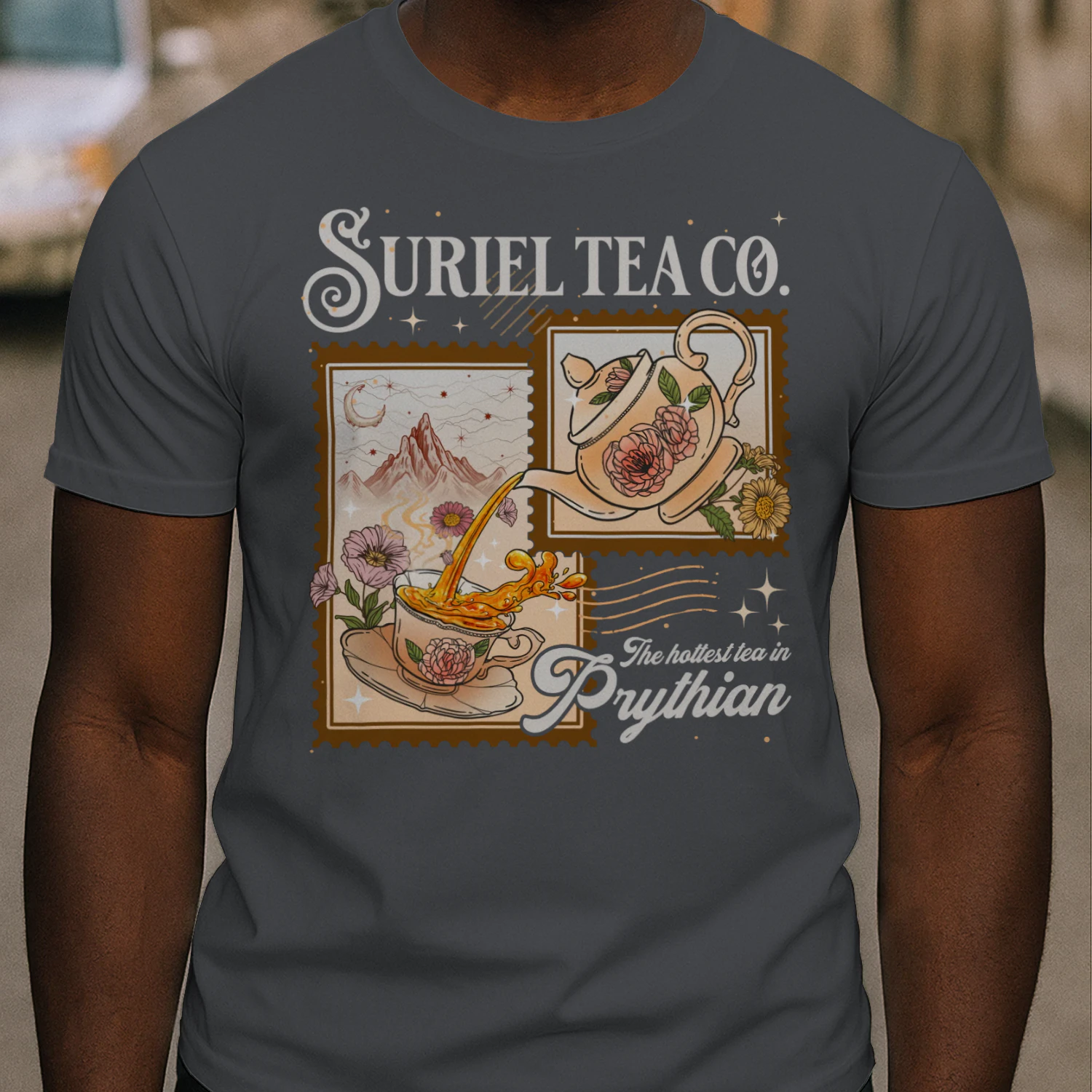 Suriel Tea Co Heavy Cotton Dark Colors T-shirt 1 Side, Acotar Series Gildan Tee, Fantasy Romance Book Shirt, Book Lover Gifts