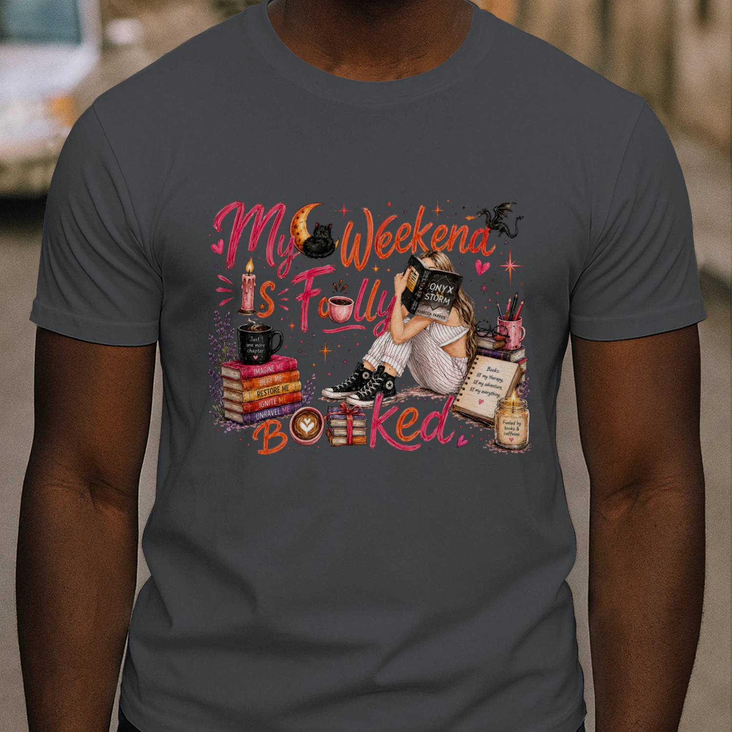 My Weekend Is Fully Booked Heavy Cotton Dark Colors T-shirt 1 Side, Onyx Storm Gildan Tee, Romantasy Shirt, Book Lover Gifts
