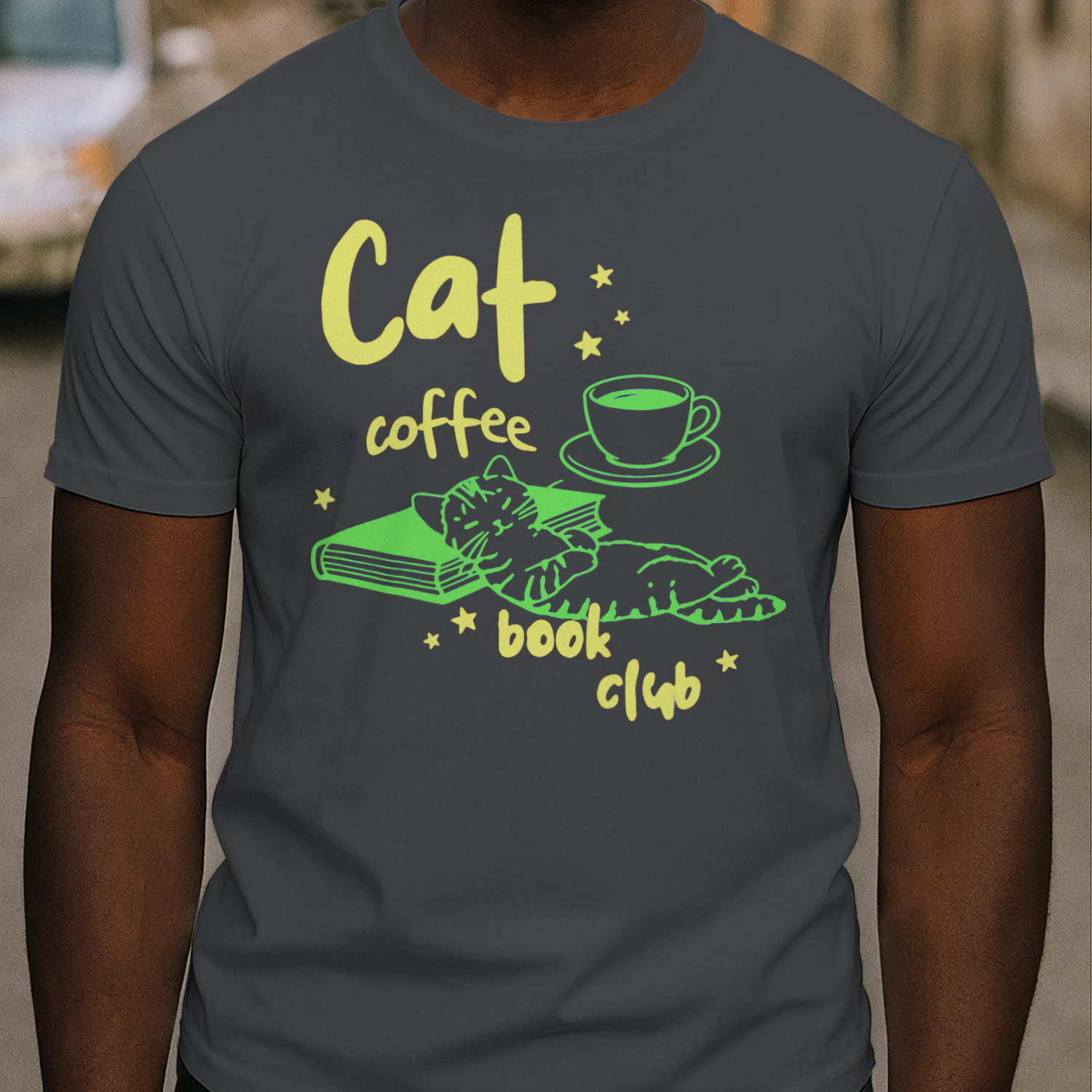 Cat, Coffee, Book Club Heavy Cotton Dark Colors T-shirt 1 Side, Book Club Gildan Tee, Readers Club Shirt, Book Lover Gifts