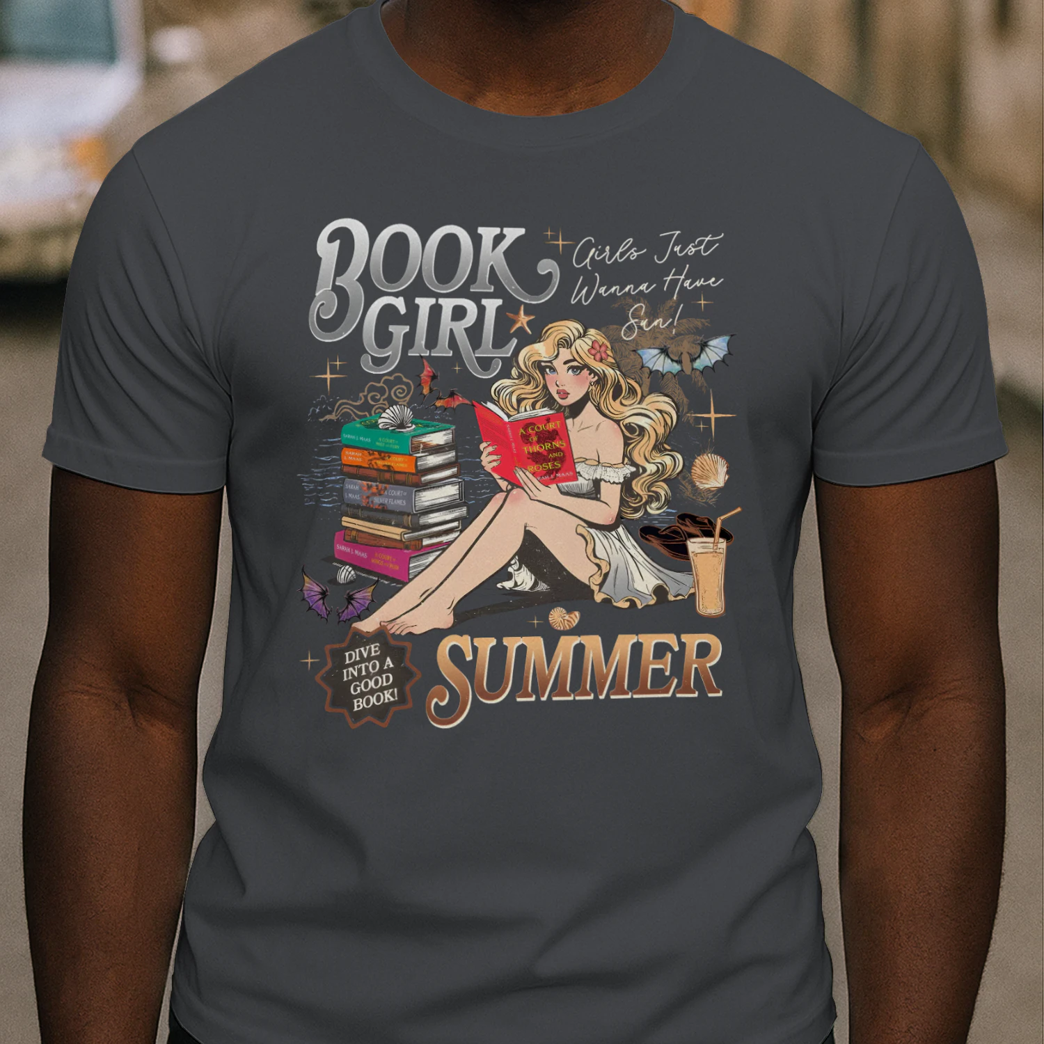 Book Girl Summer Heavy Cotton Dark Colors T-shirt 2 Side, ACOTAR Series Gildan Tee, Romantasy Book Shirt, Book Lover Gifts