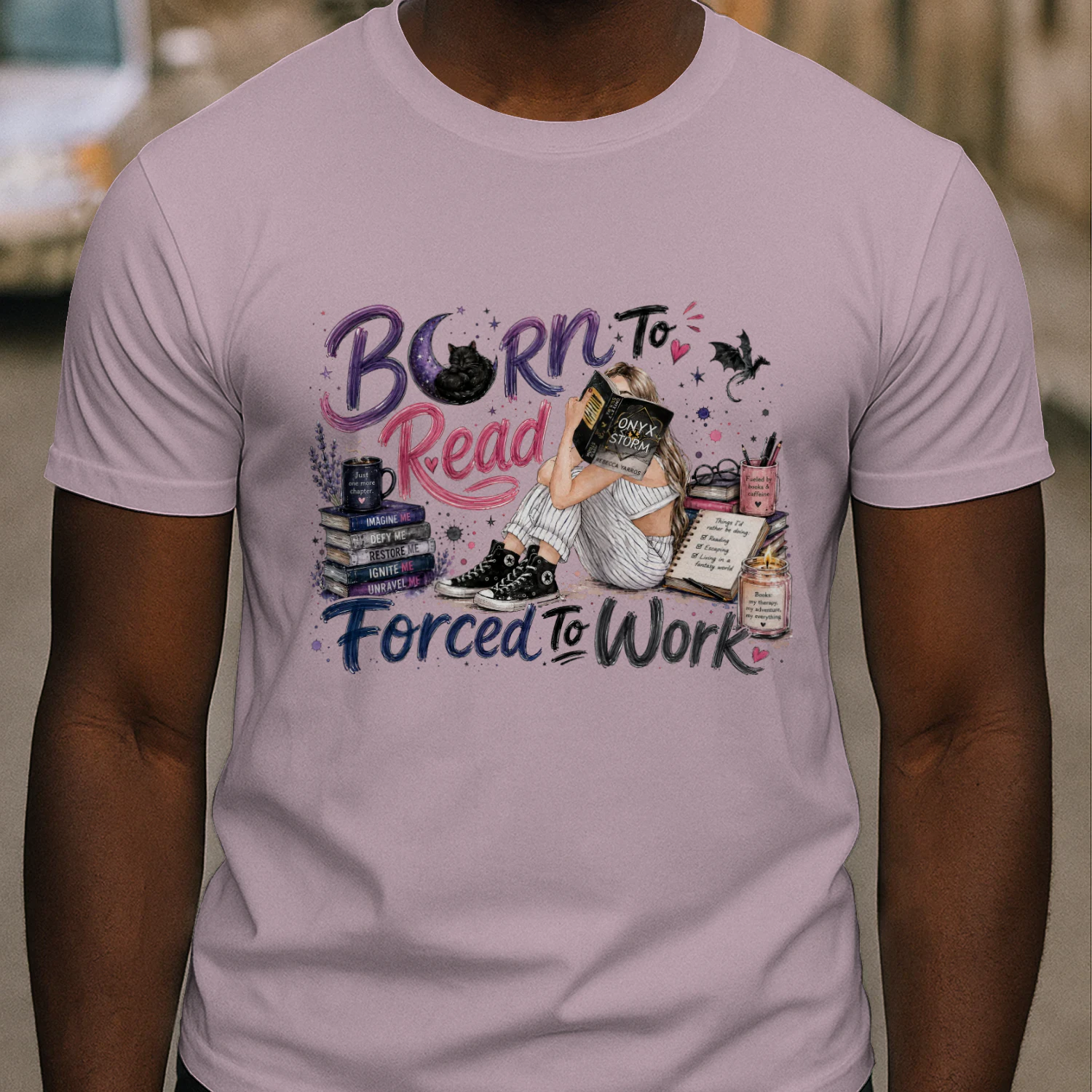 Born To Read Forced To Work Heavy Cotton Light Colors T-shirt 1 Side, Onyx Storm Gildan Tee, Romantasy Shirt, Book Lover Gifts