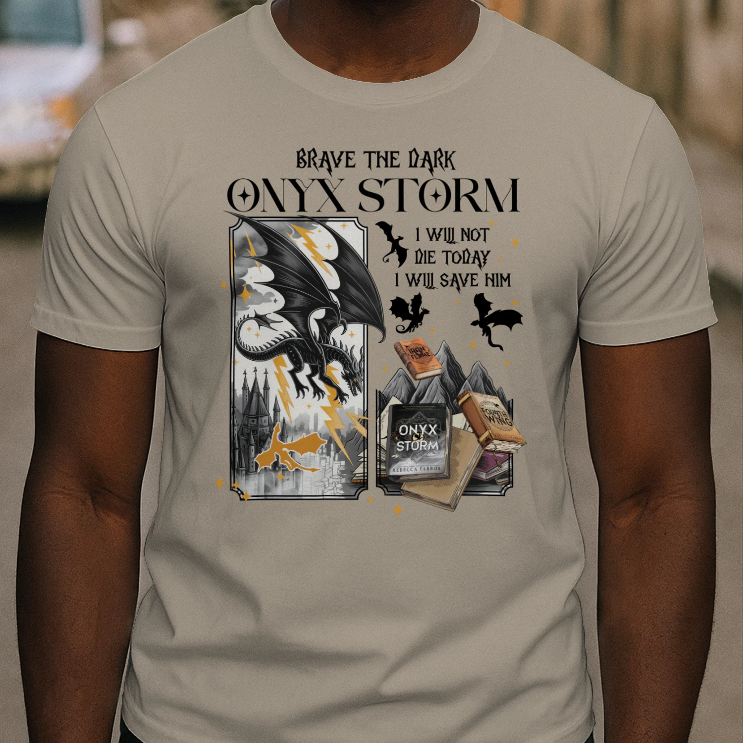 Brave The Dark Onyx Storm Heavy Cotton Light Colors T-shirt 1 Side, The Empyrean Series Gildan Tee, Fantasy Romance Book Shirt, Book Gifts