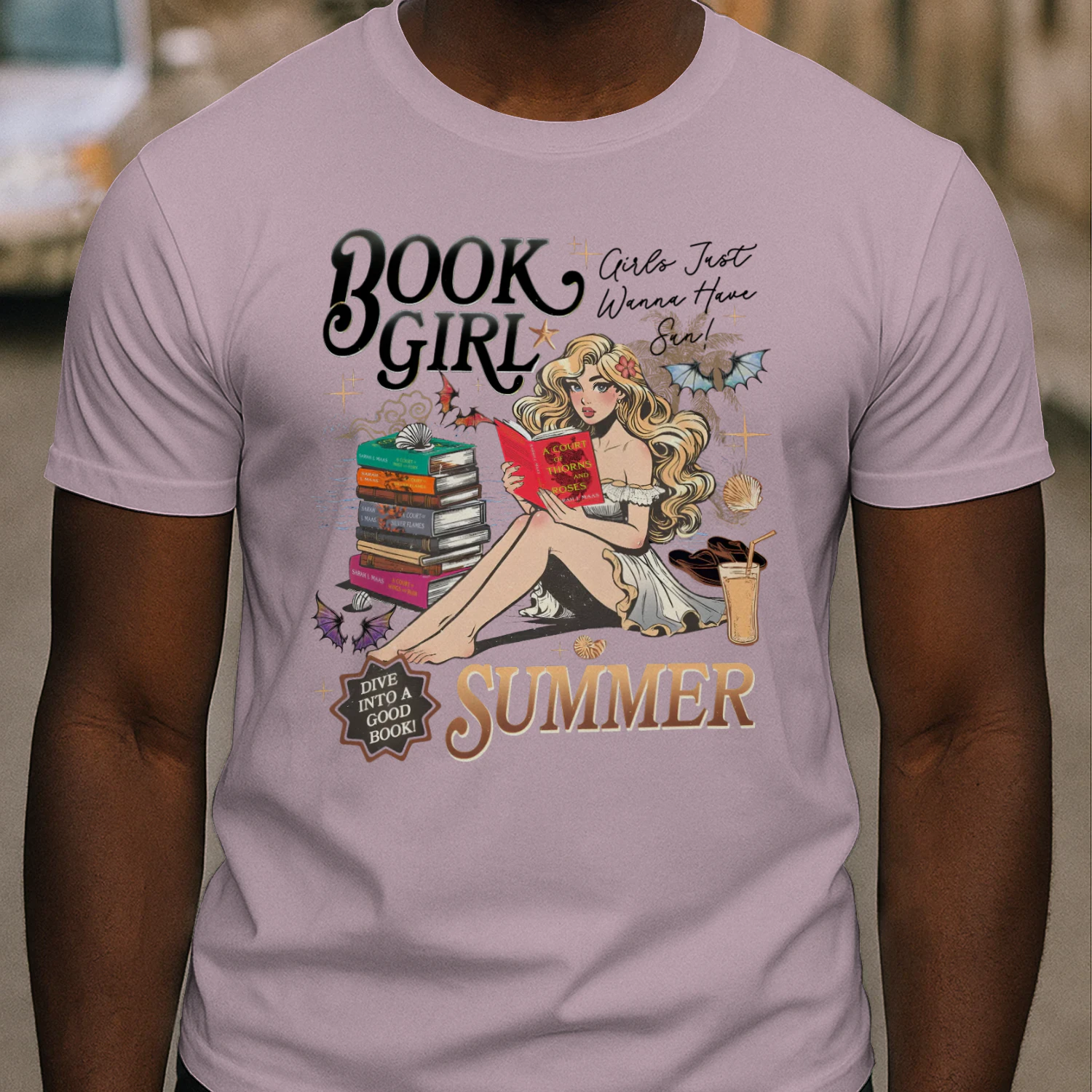 Book Girl Summer Heavy Cotton Light Colors T-shirt 2 Side, ACOTAR Series Gildan Tee, Romantasy Book Shirt, Book Lover Gifts