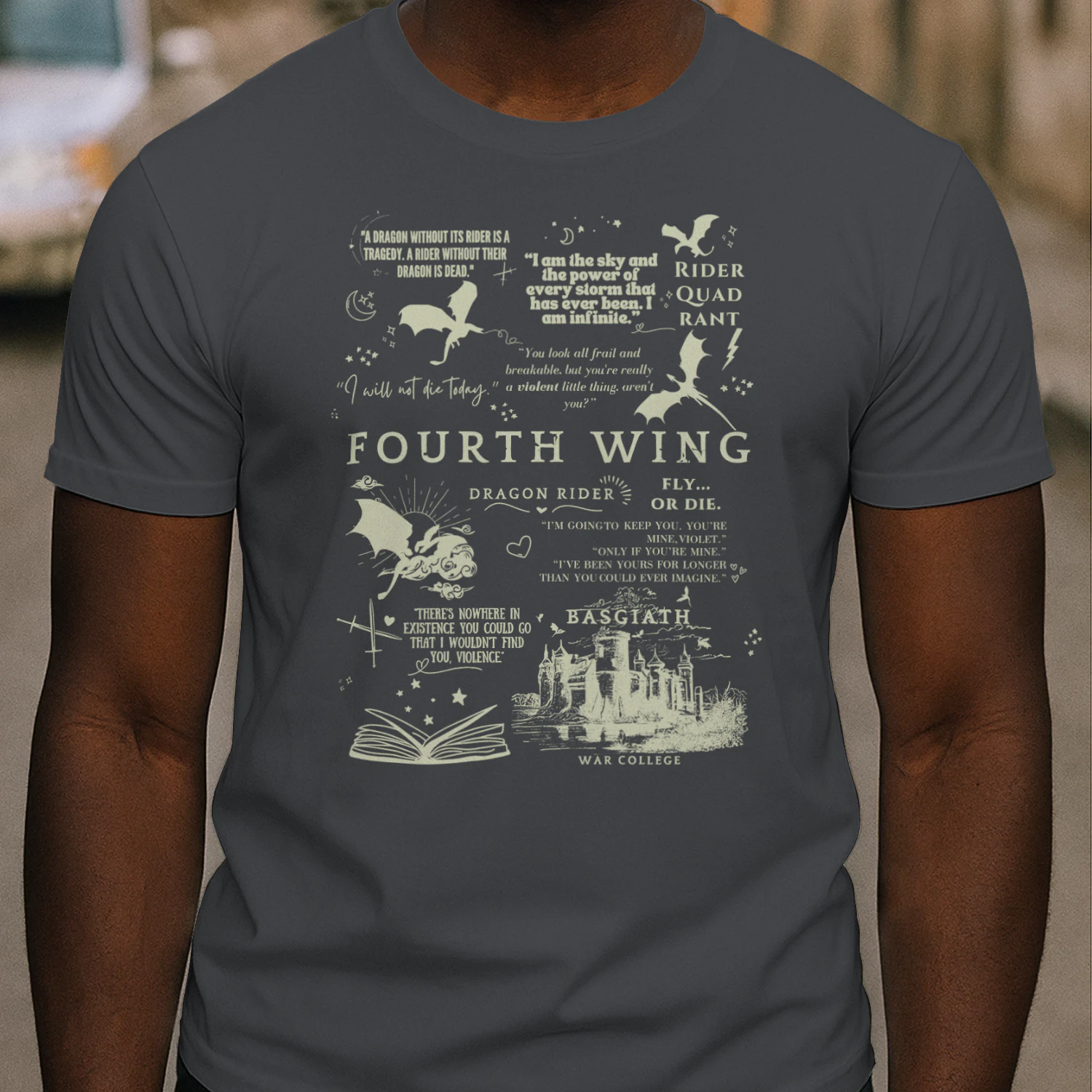 Fourth Wing Heavy Cotton Dark Colors T-shirt 1 Side, The Empyrean Series Gildan Tee, Fantasy Romance Book Shirt, Book Lover Gifts