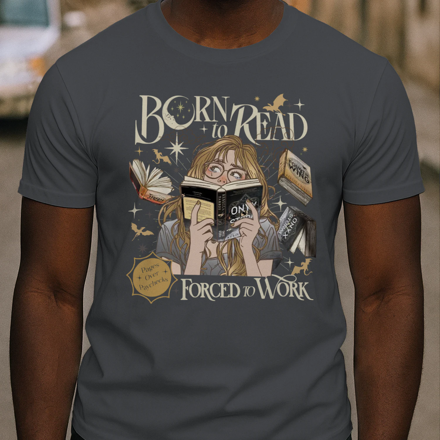 Born To Read For To Work Heavy Cotton T-shirt 1 Side, Fourth Wing Tee, Romantasy Book Shirt, Book Lover Gifts