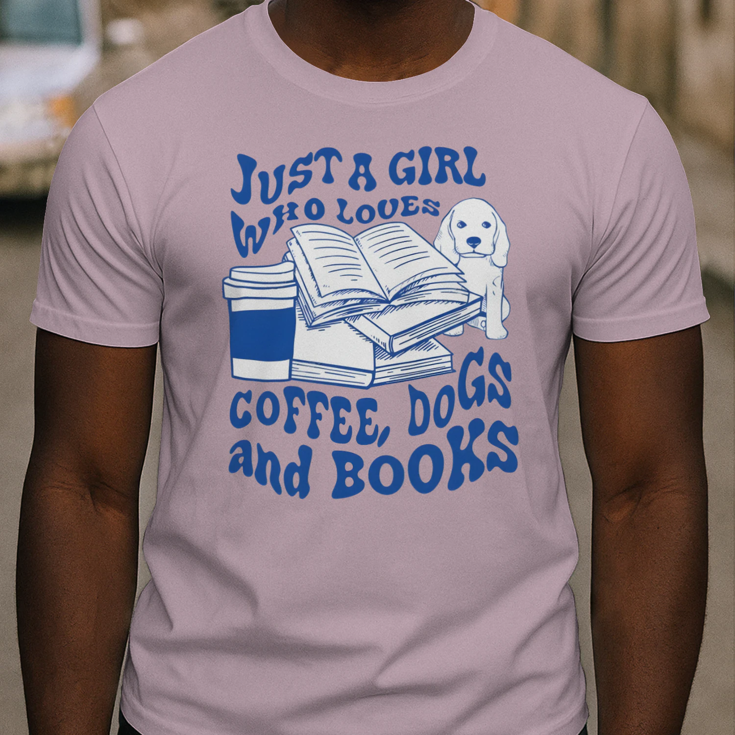 Just A Girl Who Loves Coffee, Dogs And Books Heavy Cotton Light Colors T-shirt 1 Side, Book Club Gildan Tee, Readers Club Shirt, Book Lover Gifts