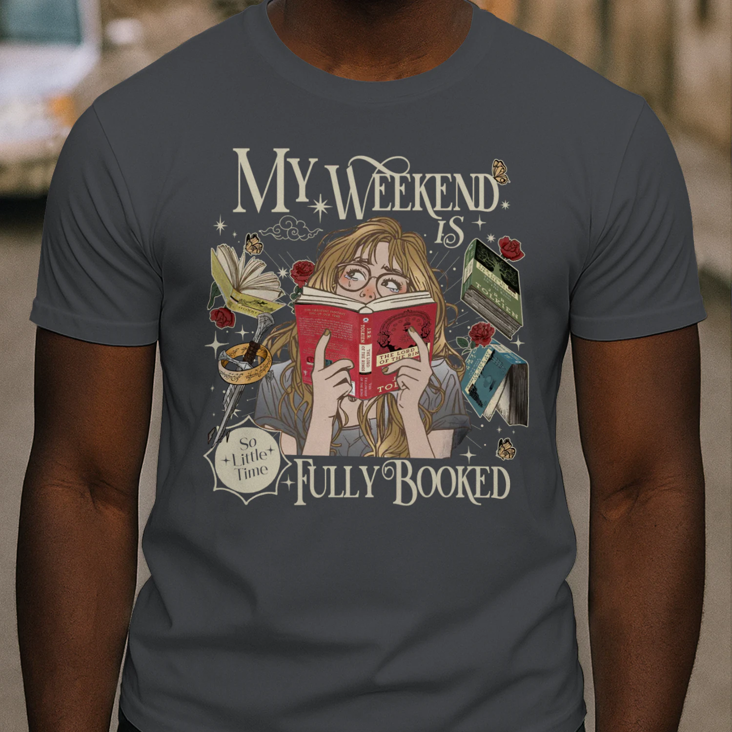 My Weekend Is Fully Booked Heavy Cotton Dark Colors T-shirt 1 Side, The Lord Of The Rings Gildan Tee, Epic Fantasy Shirt, Book Lover Gifts