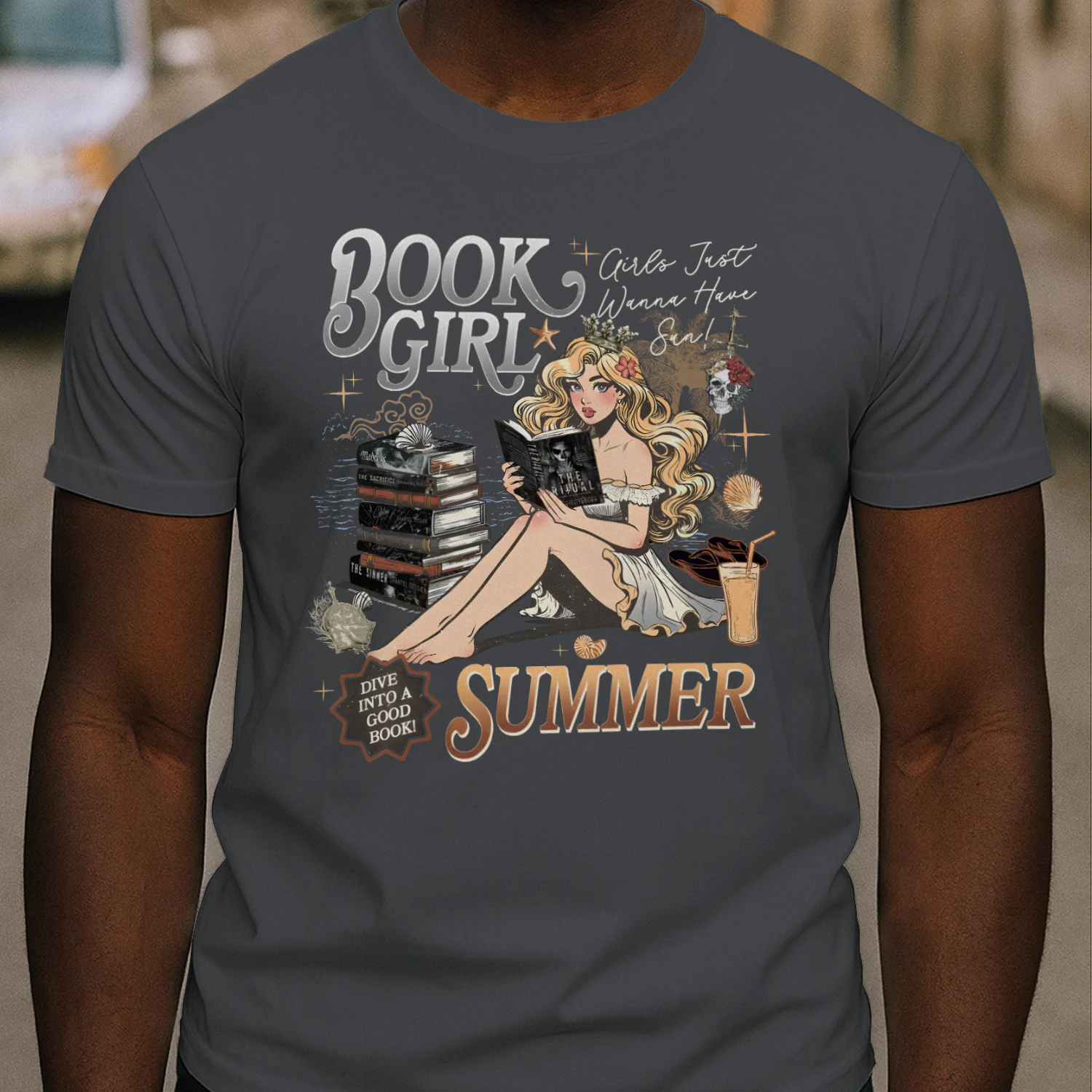 Book Girl Summer Heavy Cotton Dark Colors T-shirt 2 Side, The Enemy Series Gildan Tee, Survival Horror Book Shirt, Book Lover Gifts