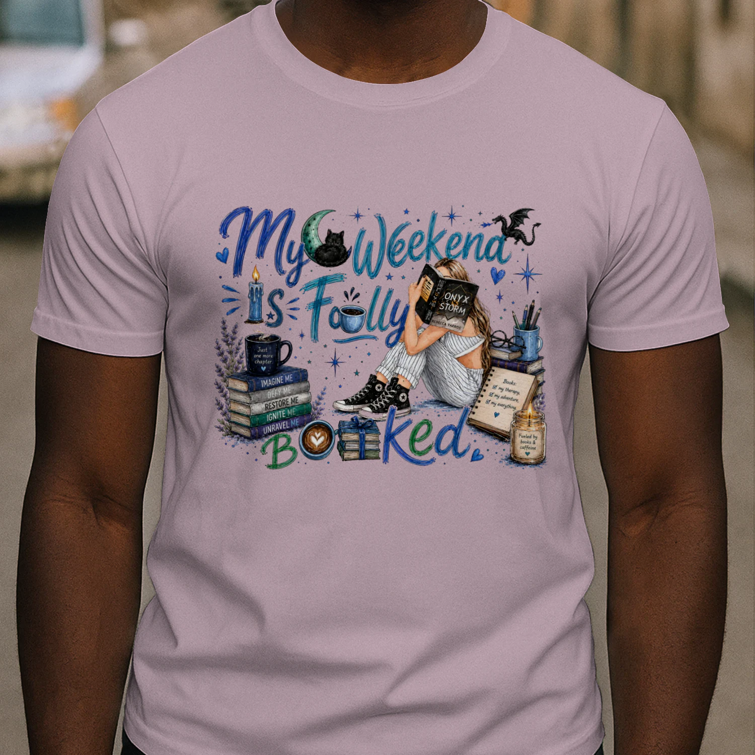 My Weekend Is Fully Booked Heavy Cotton Light Colors T-shirt 1 Side, Onyx Storm Gildan Tee, Romantasy Shirt, Book Lover Gifts