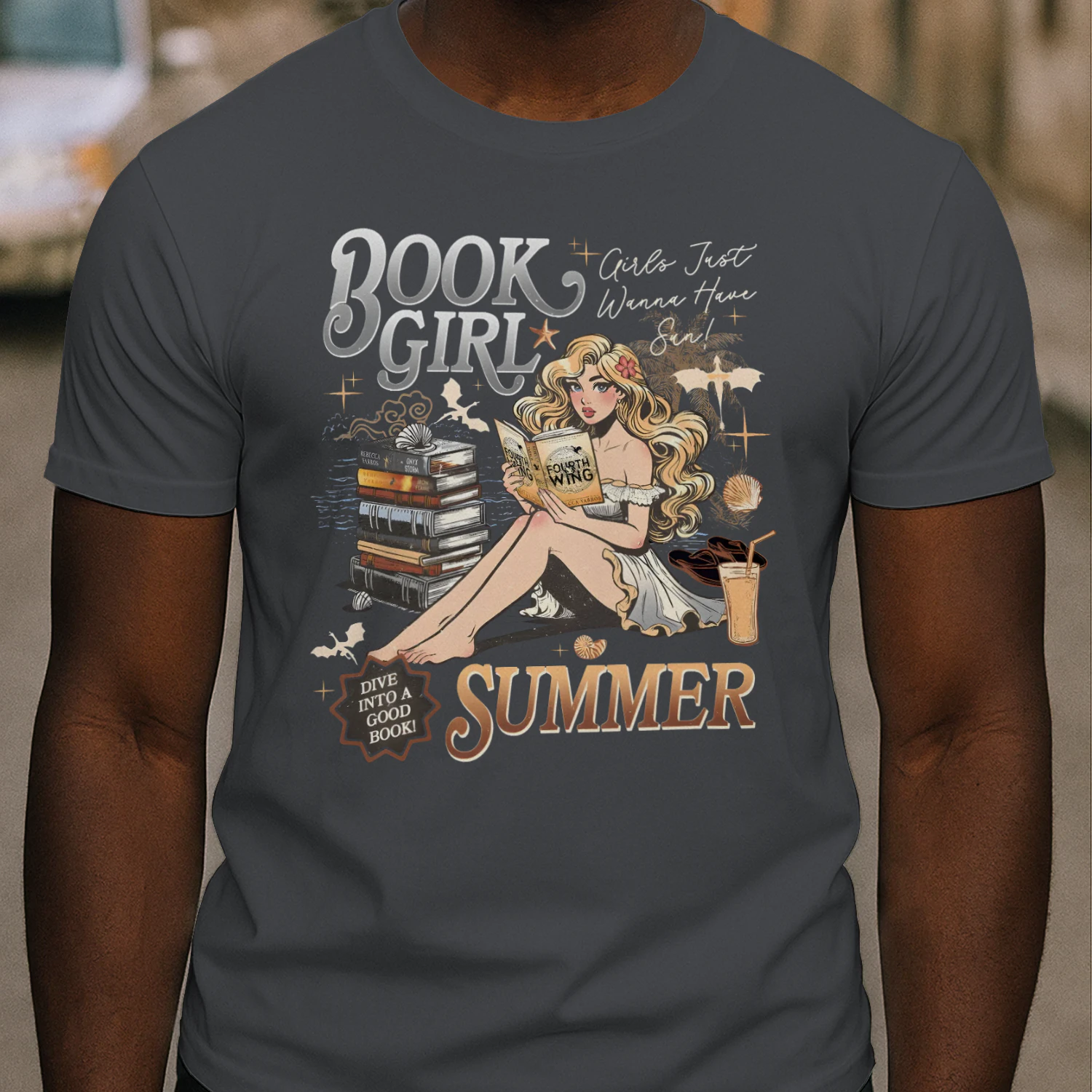 Book Girl Summer Heavy Cotton Dark Colors T-shirt 2 Side, Fourth Wing Series Gildan Tee, Romantasy Book Shirt, Book Lover Gifts