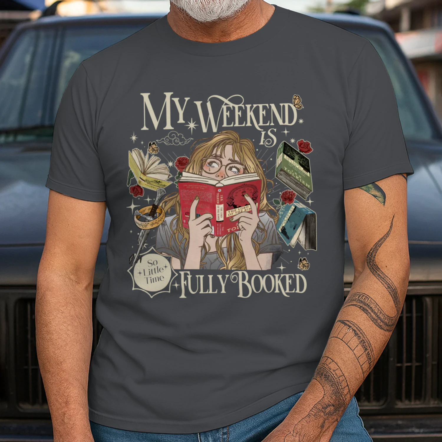 My Weekend Is Fully Booked Heavy Cotton Dark Colors T-shirt 1 Side, The Lord Of The Rings Gildan Tee, Epic Fantasy Shirt, Book Lover Gifts