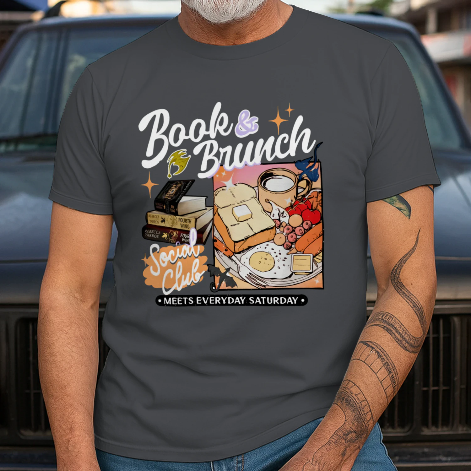 Book Brunch Heavy Cotton Dark Colors T-shirt 1 Side, Social Club Gildan Tee, Readers Club Shirt, Book Lover Gifts