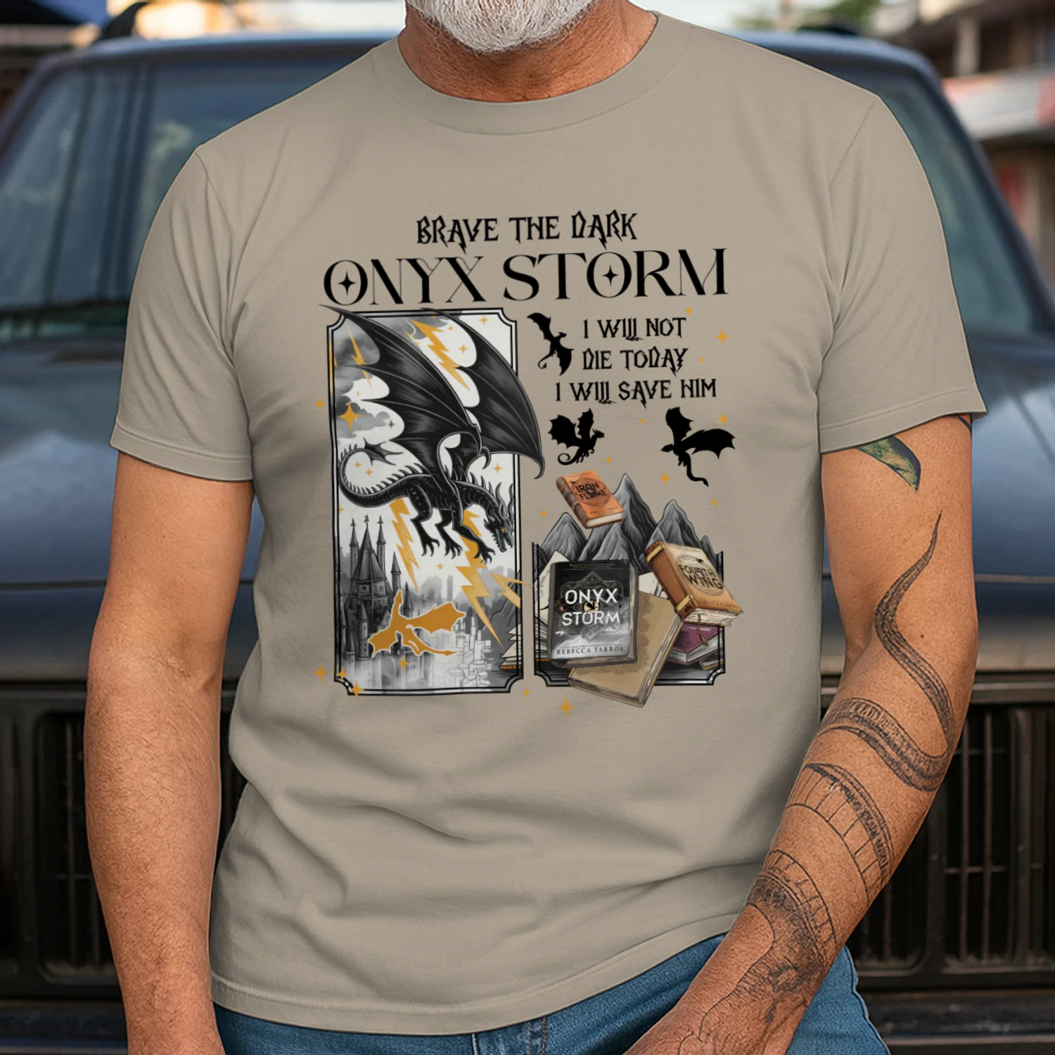 Brave The Dark Onyx Storm Heavy Cotton Light Colors T-shirt 1 Side, The Empyrean Series Gildan Tee, Fantasy Romance Book Shirt, Book Gifts