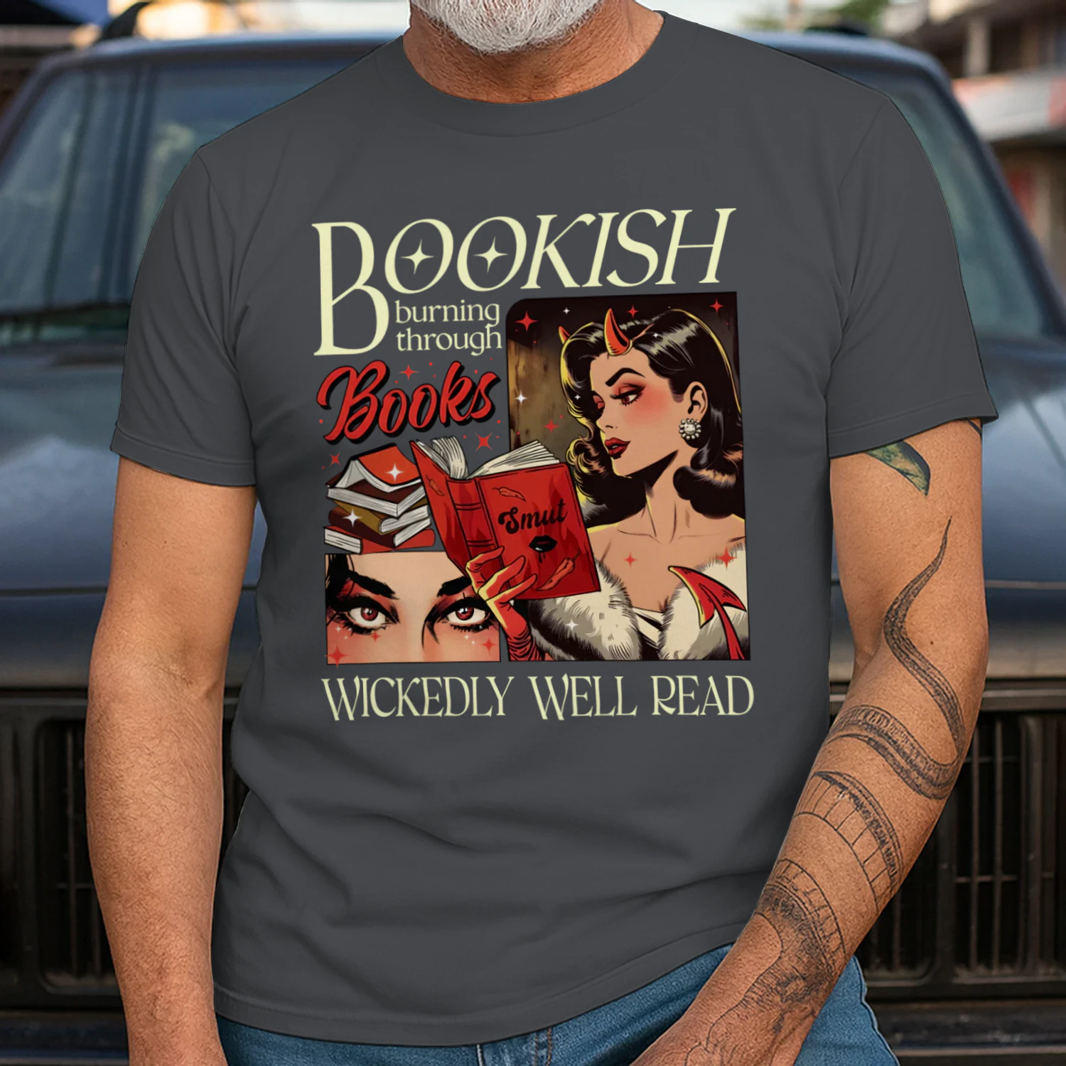 Bookish Burning Through Heavy Cotton Dark Colors T-shirt 1 Side, Wickedly Well Read Gildan Tee, Readers Club Shirt, Book Lover Gifts