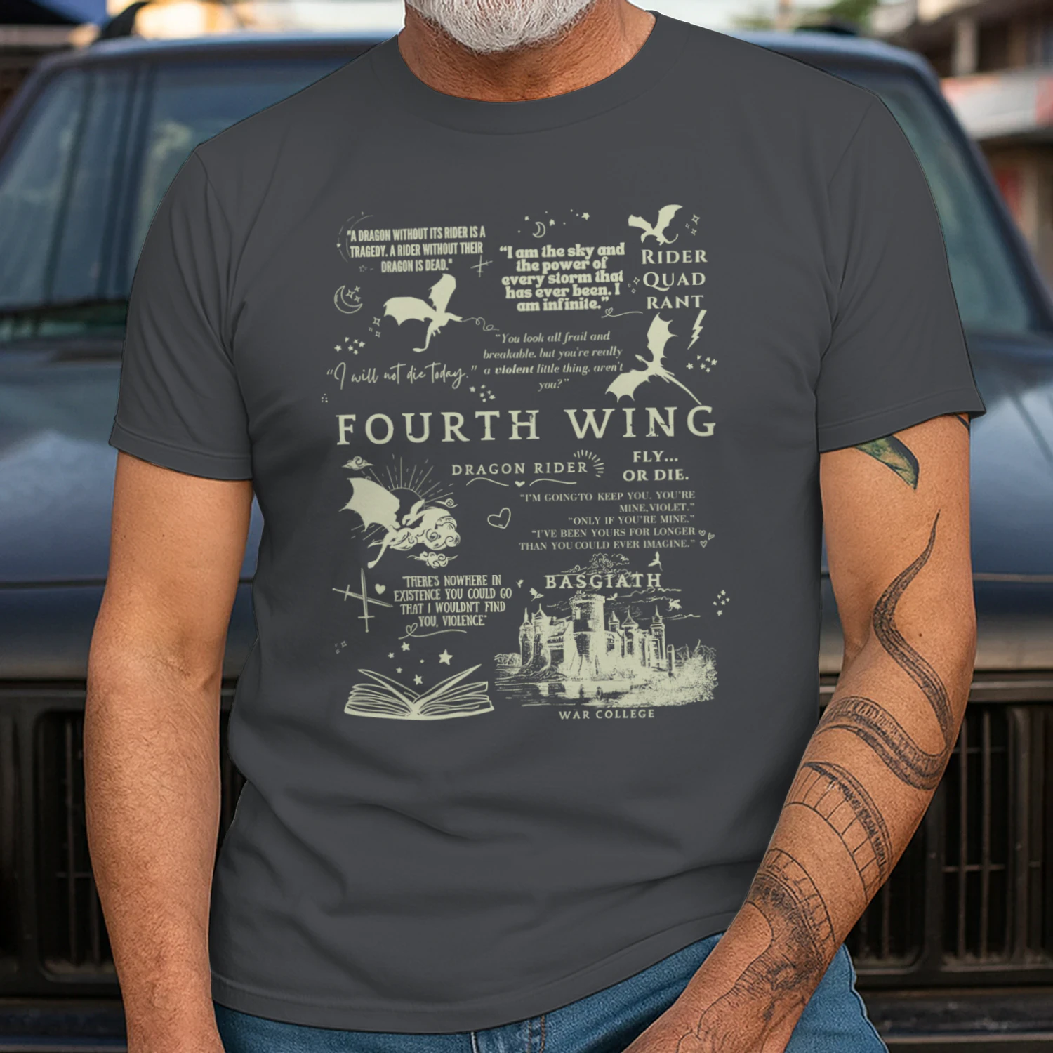 Fourth Wing Heavy Cotton Dark Colors T-shirt 1 Side, The Empyrean Series Gildan Tee, Fantasy Romance Book Shirt, Book Lover Gifts