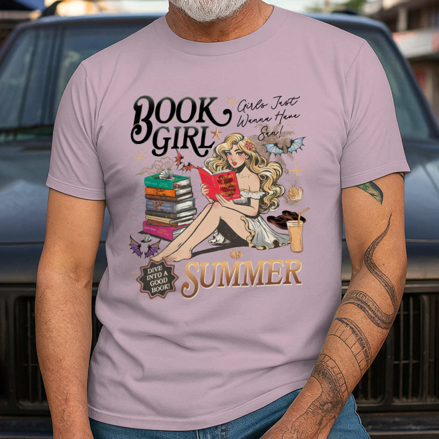 Book Girl Summer Heavy Cotton Light Colors T-shirt 2 Side, ACOTAR Series Gildan Tee, Romantasy Book Shirt, Book Lover Gifts