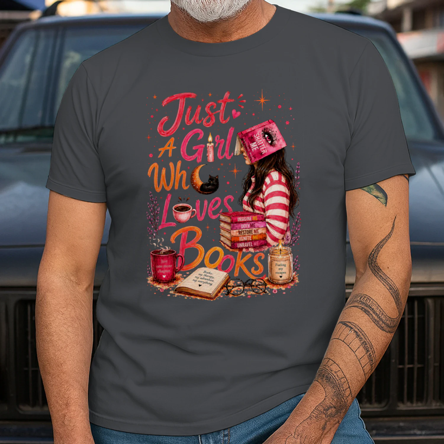 Just A Girl Who Lovers Books Heavy Cotton Dark Colors T-shirt 1 Side, Shatter Me Gildan Tee, Romantasy Shirt, Book Lover Gifts