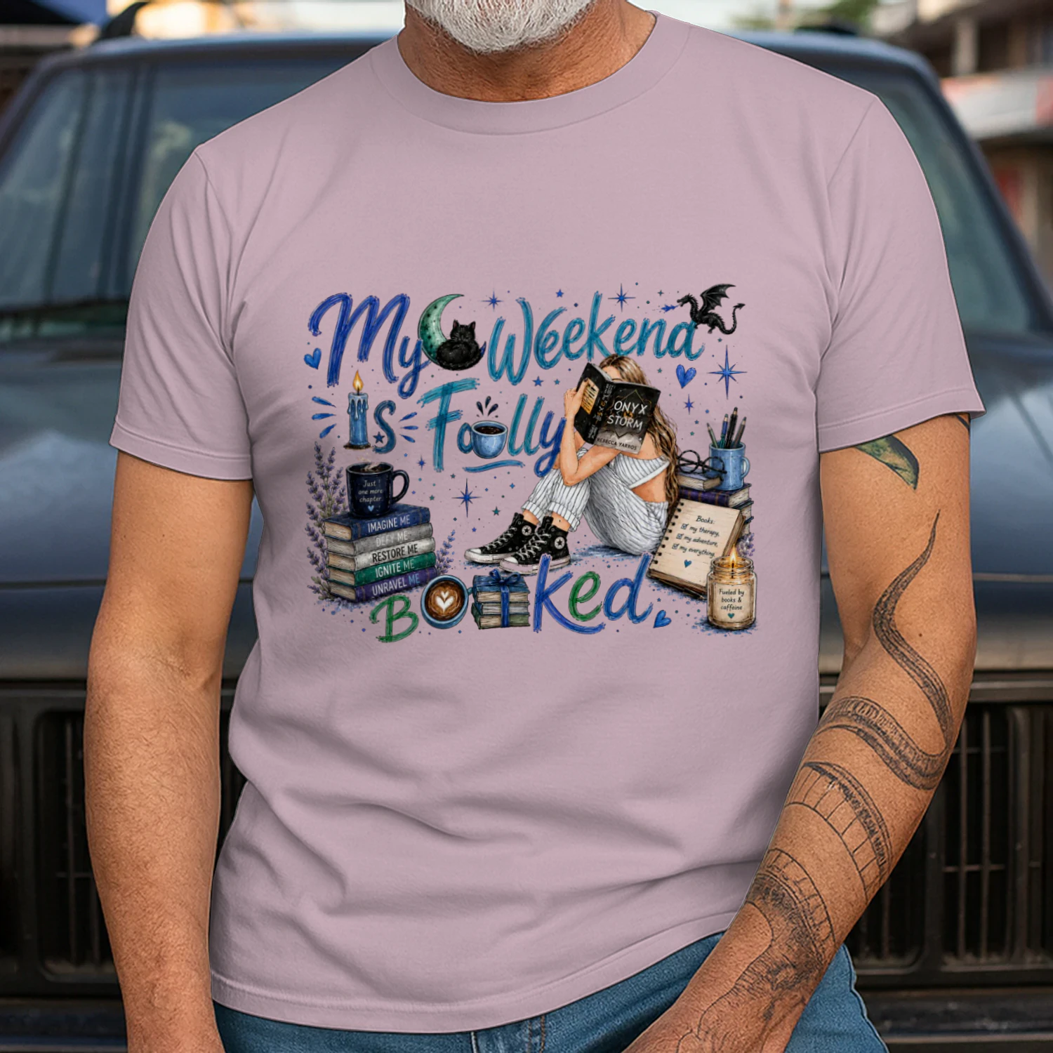 My Weekend Is Fully Booked Heavy Cotton Light Colors T-shirt 1 Side, Onyx Storm Gildan Tee, Romantasy Shirt, Book Lover Gifts