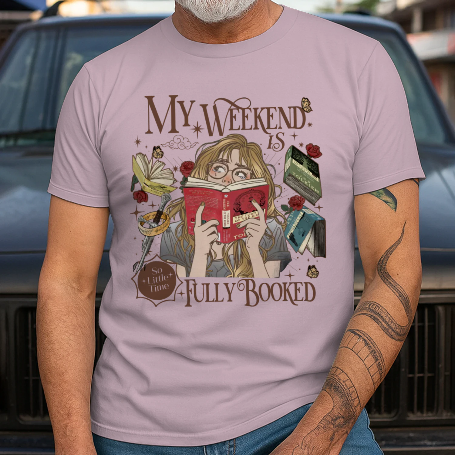 My Weekend Is Fully Booked Heavy Cotton Light Colors T-shirt 1 Side, The Lord Of The Rings Gildan Tee, Epic Fantasy Shirt, Book Lover Gifts