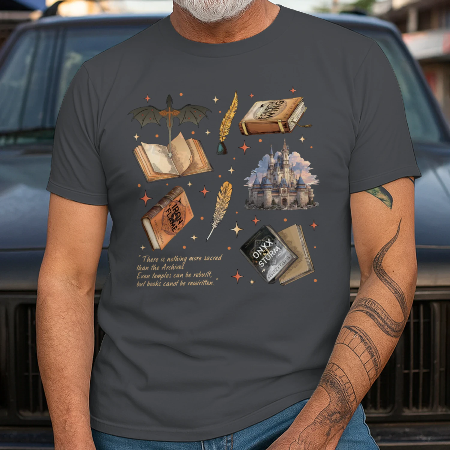 Fourth Wing Heavy Cotton Dark Colors T-shirt 1 Side, The Empyrean Series Gildan Tee, Fantasy Romance Book Shirt, Book Lover Gifts