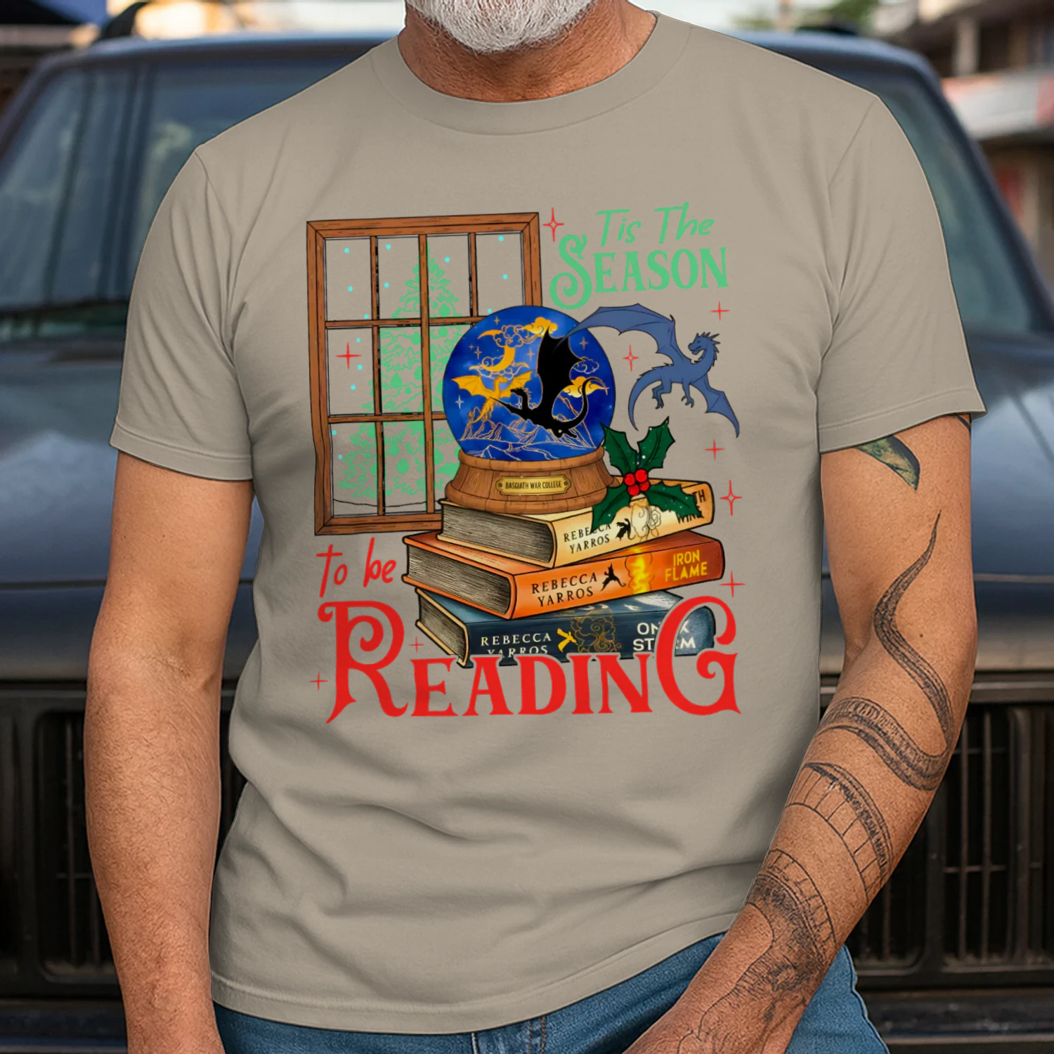 Tis The Season To Be Reading Heavy Cotton T-shirt 1 Side, Fourth Wing Series Gildan Tee, Romantasy Book Shirt, Book Lover Gifts