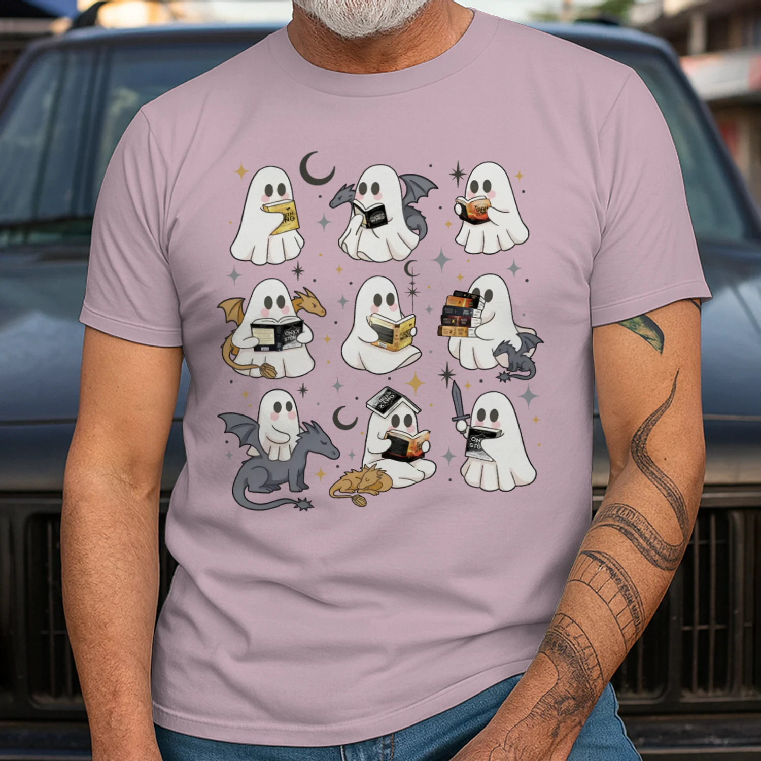 Cute Ghost Reading Heavy Cotton Light Colors T-shirt 1 Side, Fourth Wing Series Gildan Tee, Romantasy Shirt, Book Lover Gifts