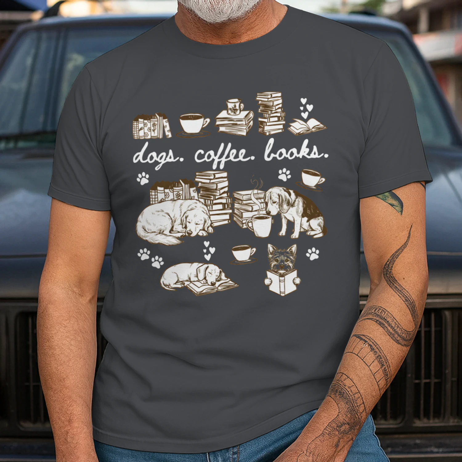 Dogs, Coffee and Book Club Heavy Cotton Dark Colors T-shirt 1 Side, Book Club Gildan Tee, Readers Club Shirt, Book Lover Gifts