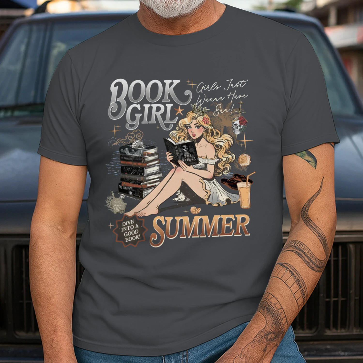Book Girl Summer Heavy Cotton Dark Colors T-shirt 2 Side, The Enemy Series Gildan Tee, Survival Horror Book Shirt, Book Lover Gifts