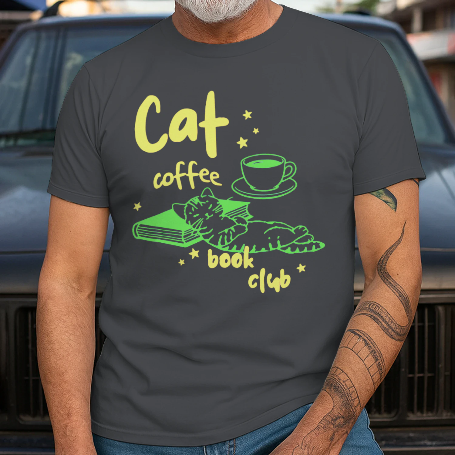 Cat, Coffee, Book Club Heavy Cotton Dark Colors T-shirt 1 Side, Book Club Gildan Tee, Readers Club Shirt, Book Lover Gifts