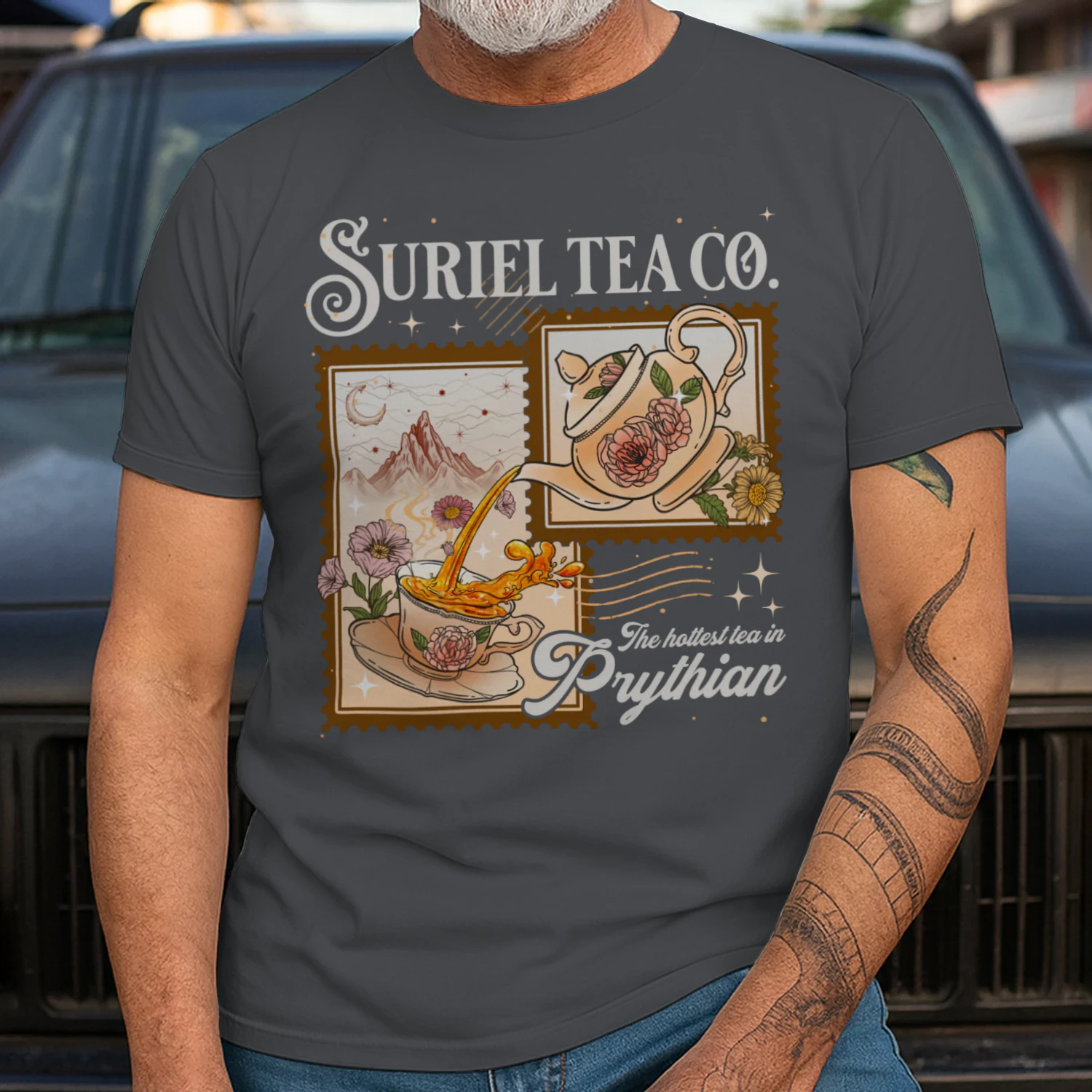 Suriel Tea Co Heavy Cotton Dark Colors T-shirt 1 Side, Acotar Series Gildan Tee, Fantasy Romance Book Shirt, Book Lover Gifts