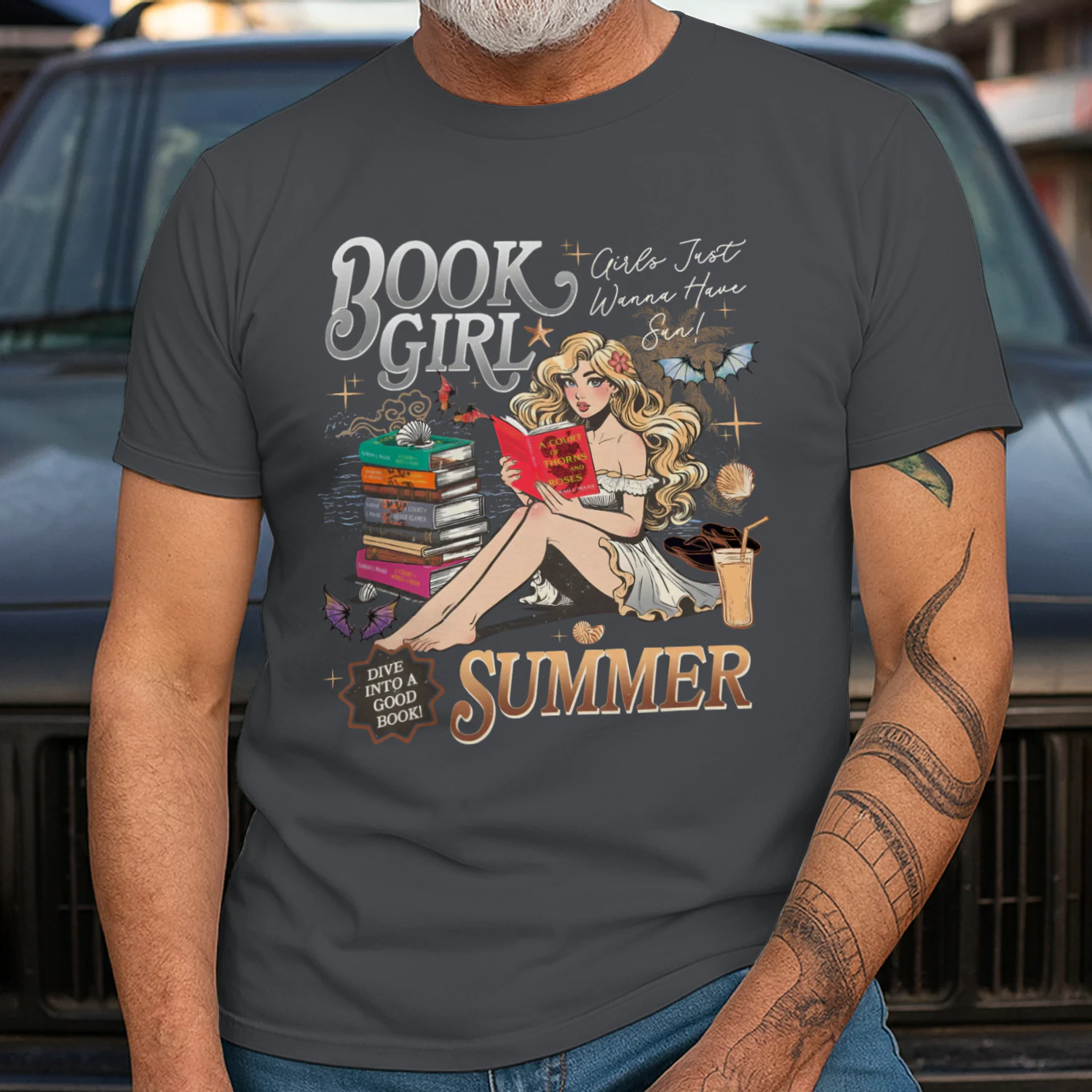 Book Girl Summer Heavy Cotton Dark Colors T-shirt 2 Side, ACOTAR Series Gildan Tee, Romantasy Book Shirt, Book Lover Gifts