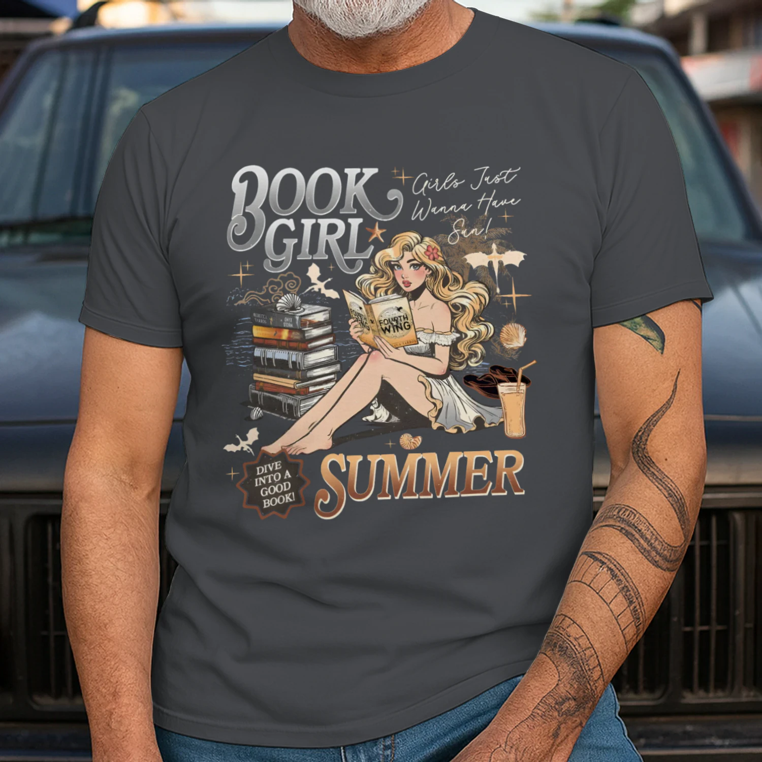 Book Girl Summer Heavy Cotton Dark Colors T-shirt 2 Side, Fourth Wing Series Gildan Tee, Romantasy Book Shirt, Book Lover Gifts