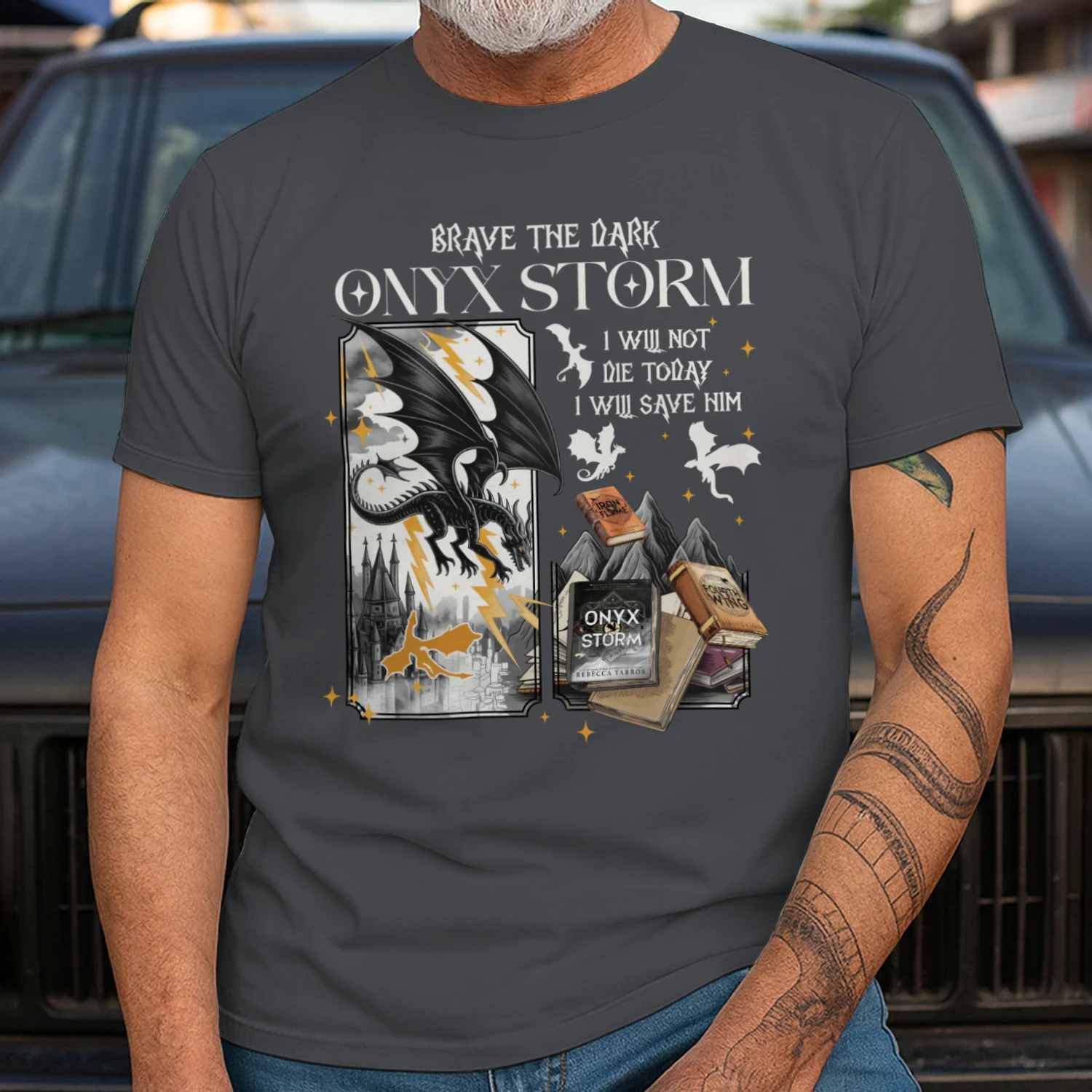 Brave The Dark Onyx Storm Heavy Cotton Dark Colors T-shirt 1 Side, The Empyrean Series Gildan Tee, Fantasy Romance Book Shirt, Book Lover Gifts