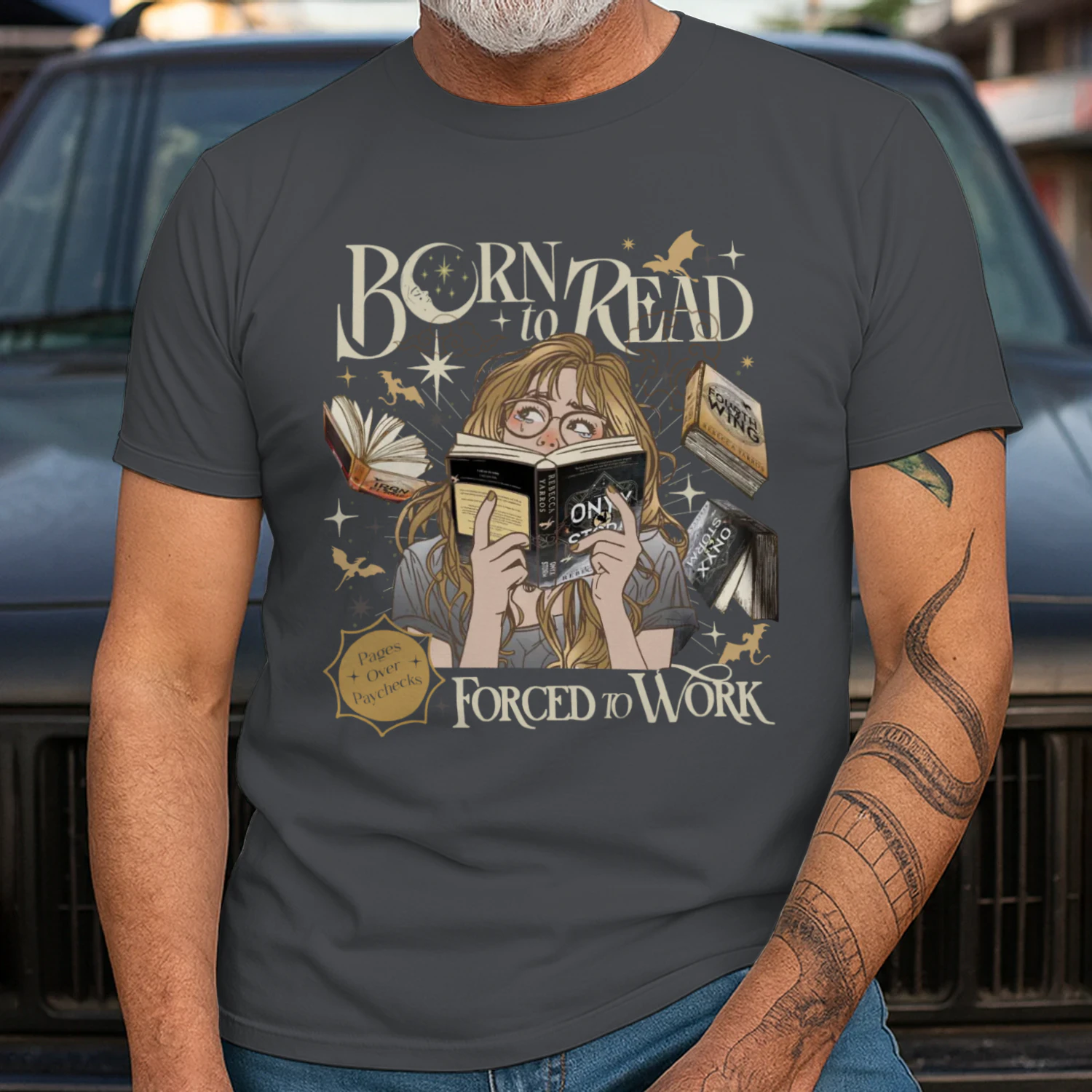 Born To Read For To Work Heavy Cotton T-shirt 1 Side, Fourth Wing Tee, Romantasy Book Shirt, Book Lover Gifts