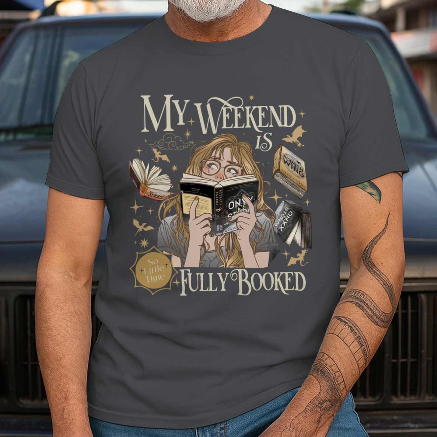 My Weekend Is Fully Booked Heavy Cotton Dark Colors T-shirt 1 Side, The Empyrean Series Gildan Tee, Fantasy Romance Book Shirt, Book Lover Gifts