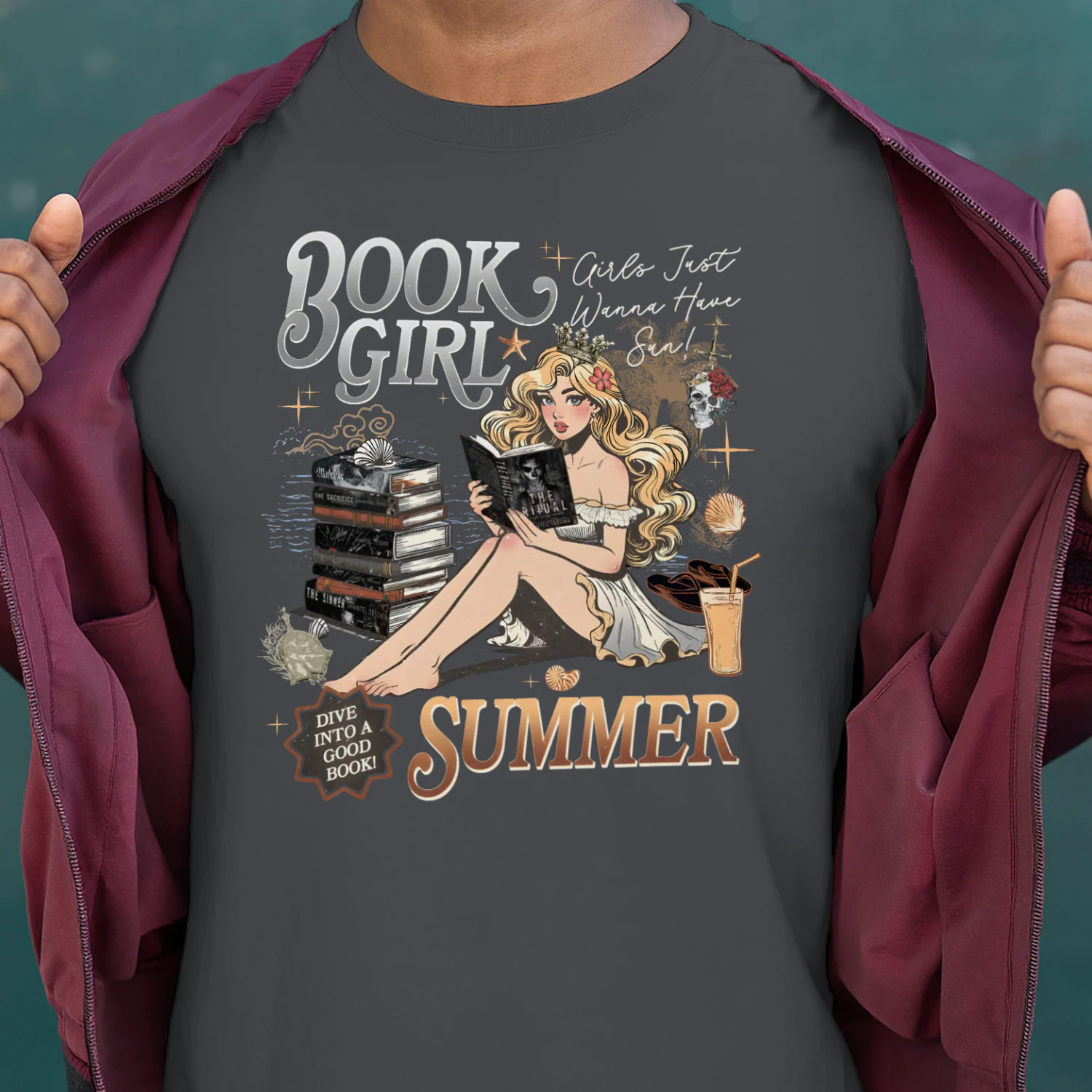 Book Girl Summer Heavy Cotton Dark Colors T-shirt 2 Side, The Enemy Series Gildan Tee, Survival Horror Book Shirt, Book Lover Gifts