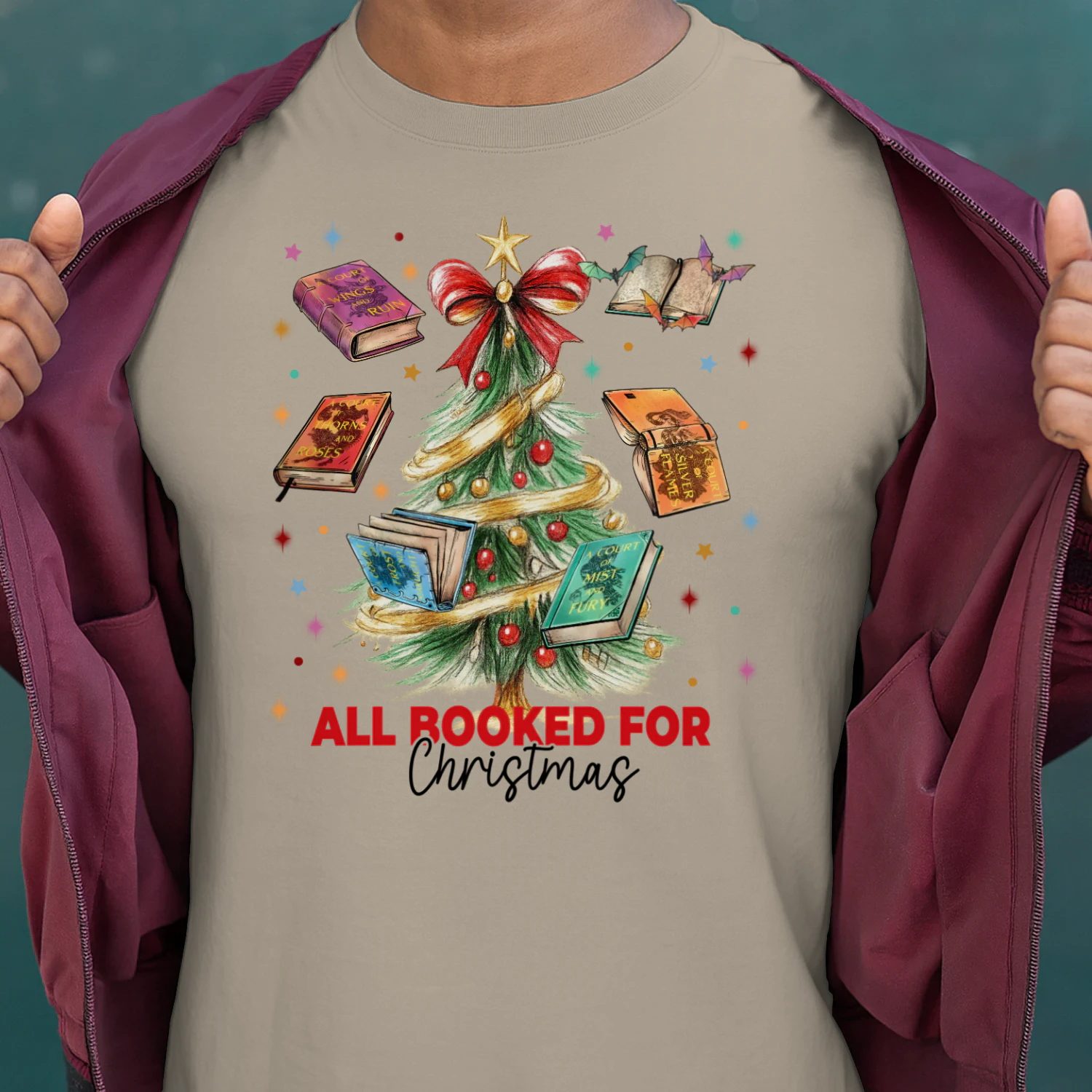 All Booked For Christmas Heavy Cotton T-shirt 1 Side, Acotar Series Gildan Tee, Fantasy Romance Book Shirt, Book Lover Gifts