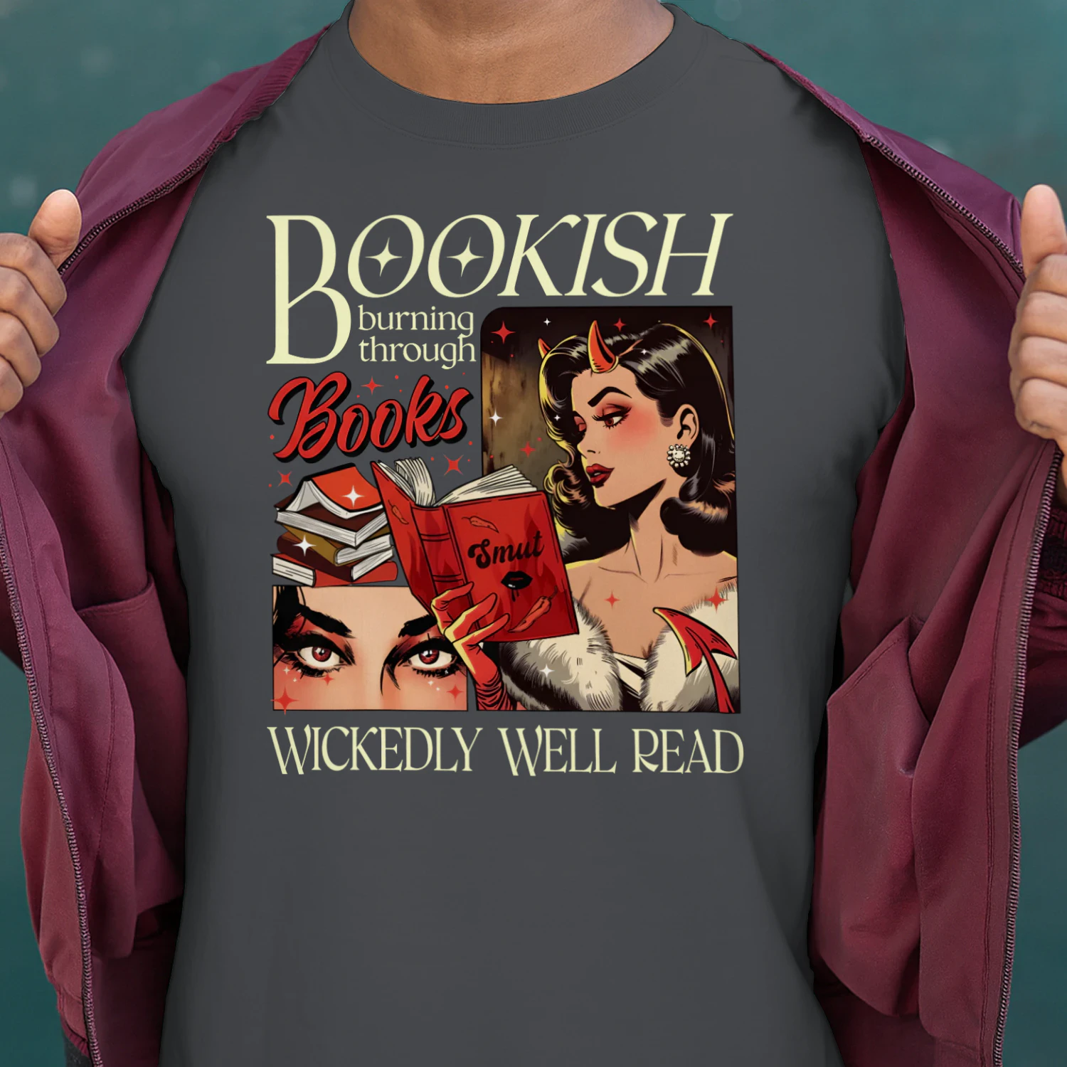 Bookish Burning Through Heavy Cotton Dark Colors T-shirt 1 Side, Wickedly Well Read Gildan Tee, Readers Club Shirt, Book Lover Gifts