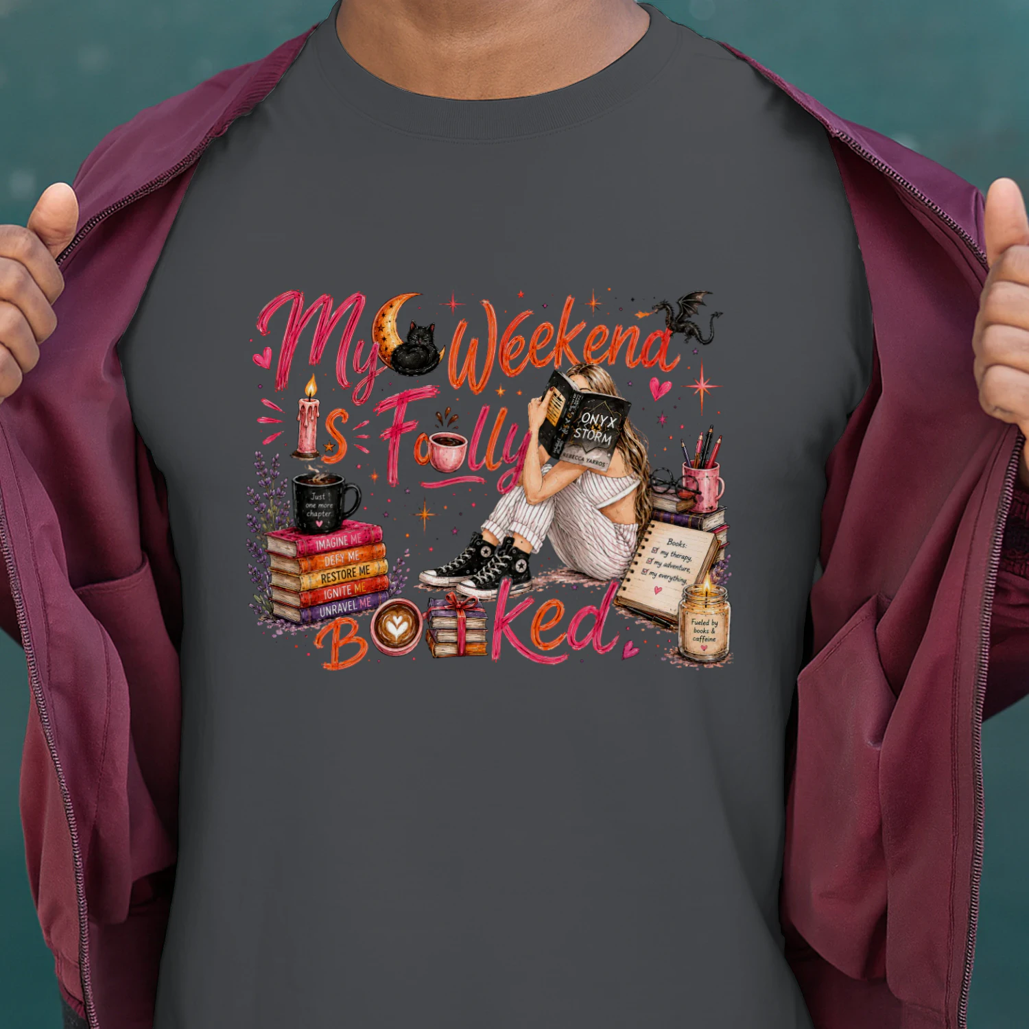 My Weekend Is Fully Booked Heavy Cotton Dark Colors T-shirt 1 Side, Onyx Storm Gildan Tee, Romantasy Shirt, Book Lover Gifts