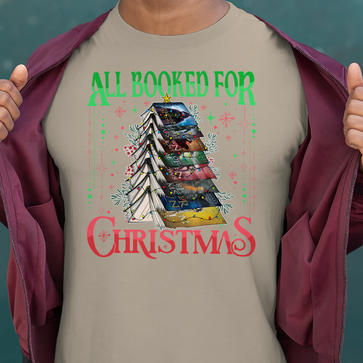 All Booked For Christmas Heavy Cotton Light Colors T-shirt 1 Side, Acotar Gildan Tee, Romantasy Book Shirt, Book Gifts